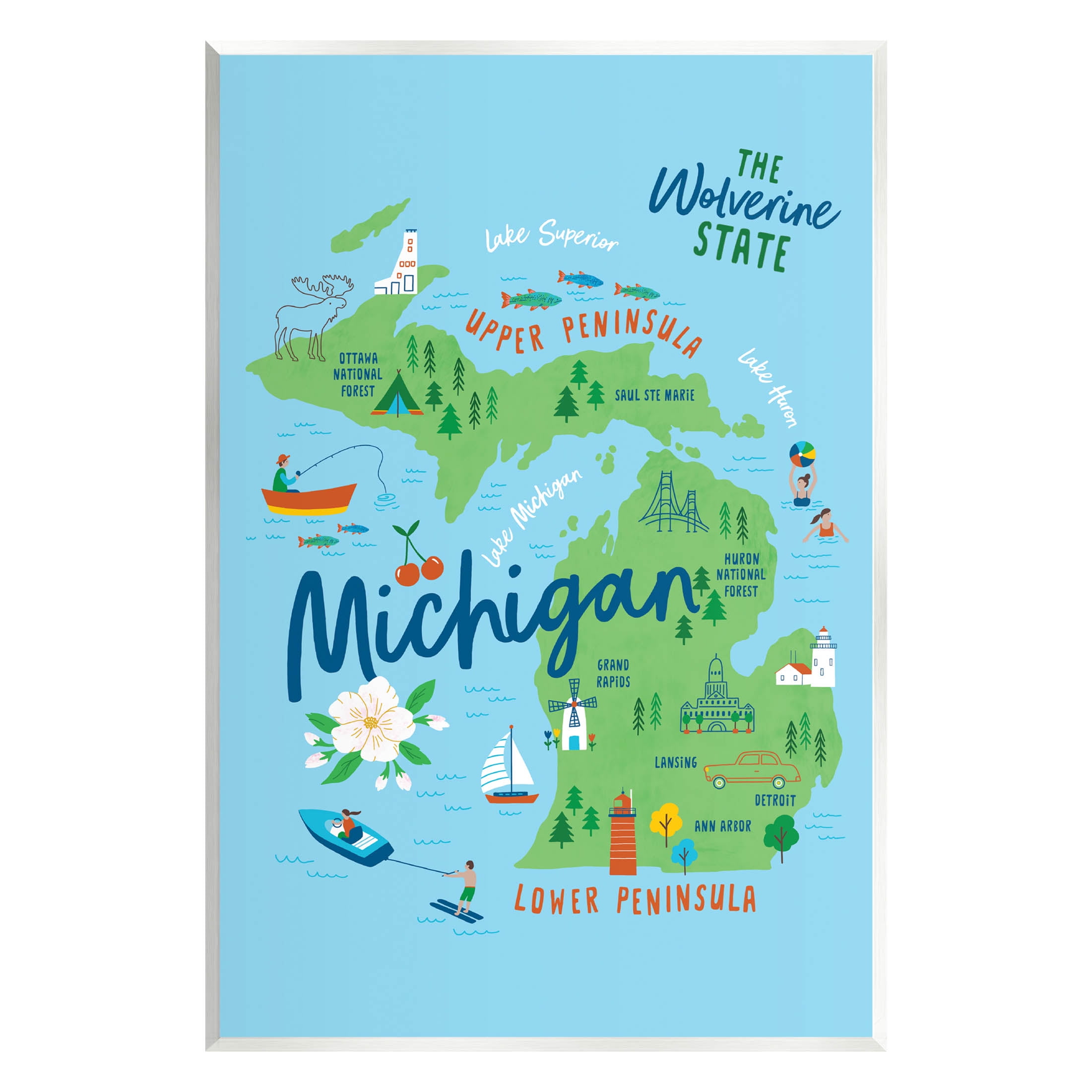 Stupell Industries Everyday Michigan Illustrated Map Graphic Art Unframed Art Print Wall Art, Design by Nina Seven