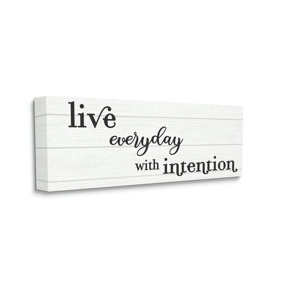 Stupell Industries Everyday with Intention Phrase Minimal Black White Text Inspirational Painting Gallery Wrapped Canvas Art Print Wall Art, 17 x 40