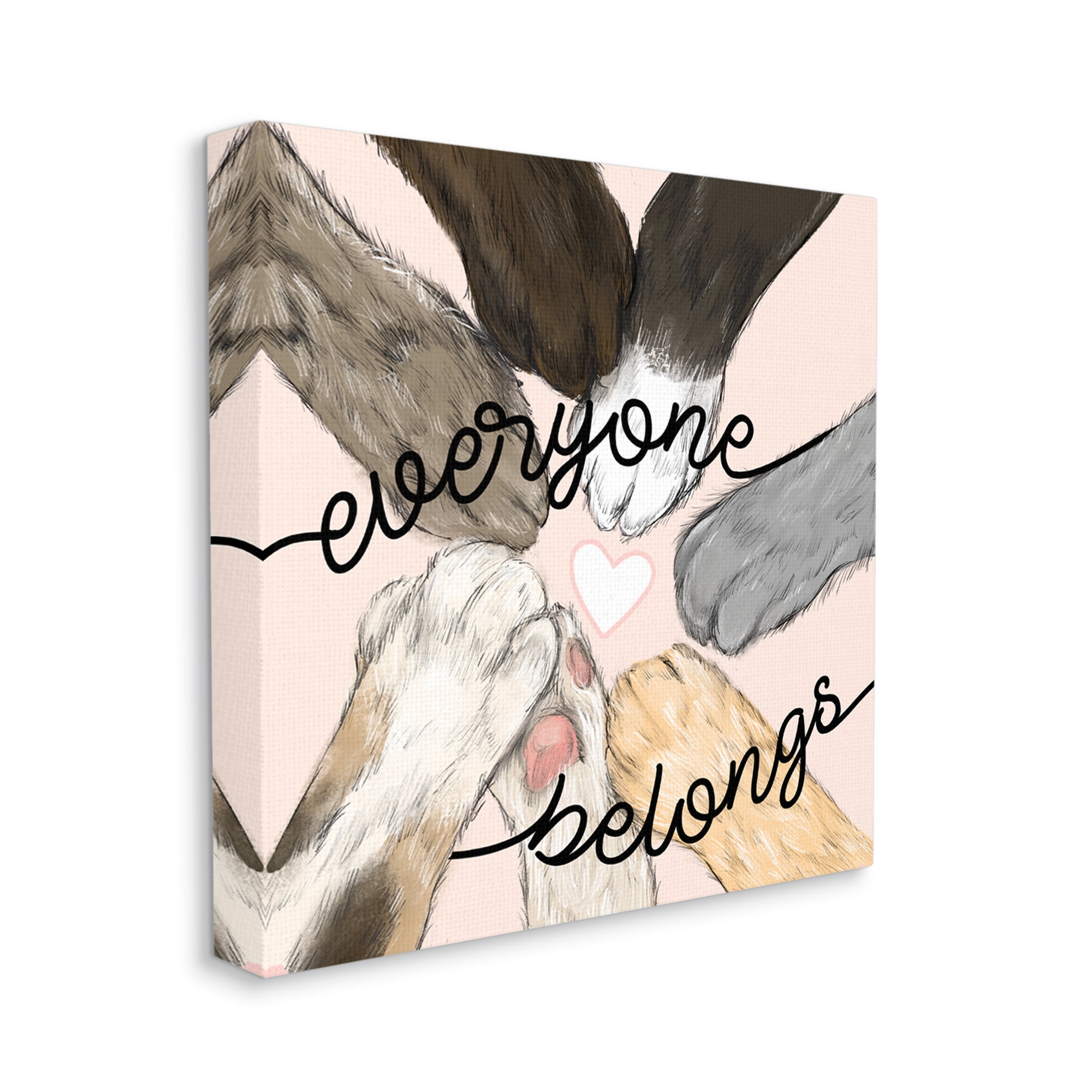 Stupell Industries Everyone Belongs Inclusivity Phrase Pet Cat Paws Inspirational Painting Gallery Wrapped Canvas Print Wall Art, 30 x 30