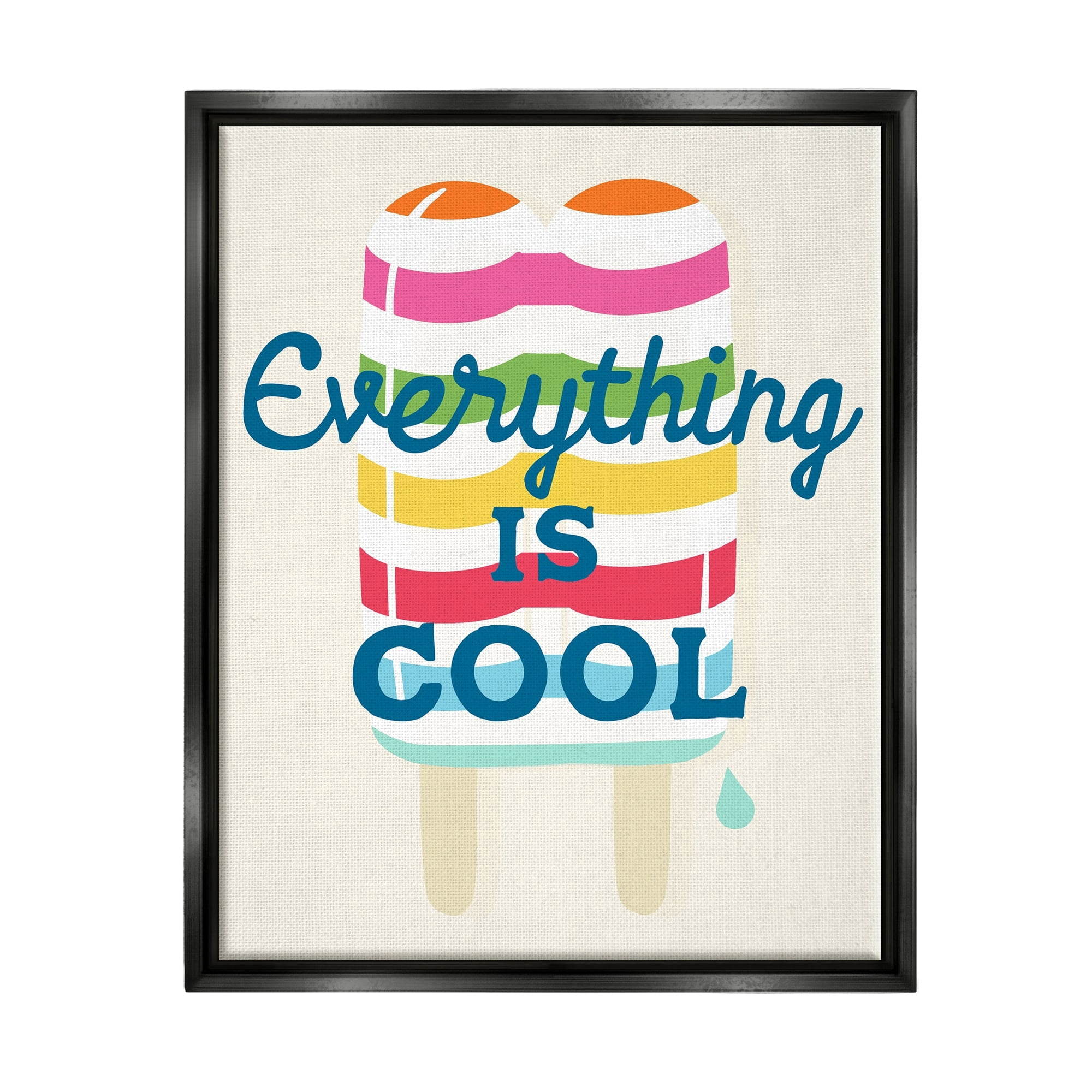 Stupell Industries Everything Is Cool Summer Striped Ice Pop Snack Graphic Art Jet Black Floating Framed Canvas Print Wall Art, Design by Daphne Polselli