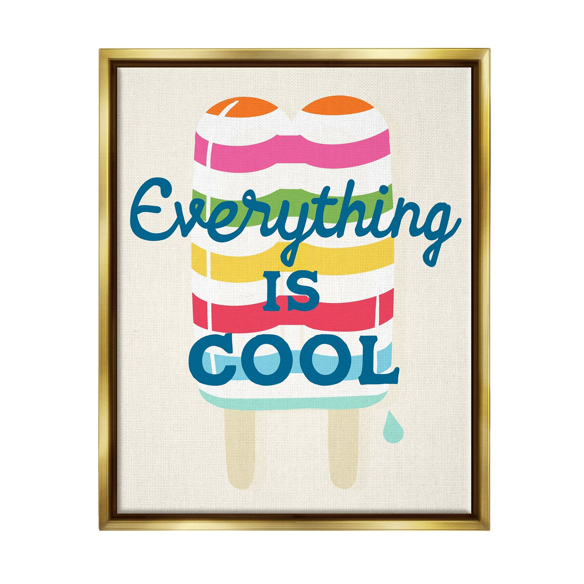 Stupell Industries Everything Is Cool Summer Striped Ice Pop Snack Graphic Art Metallic Gold Floating Framed Canvas Print Wall Art, Design by Daphne Polselli