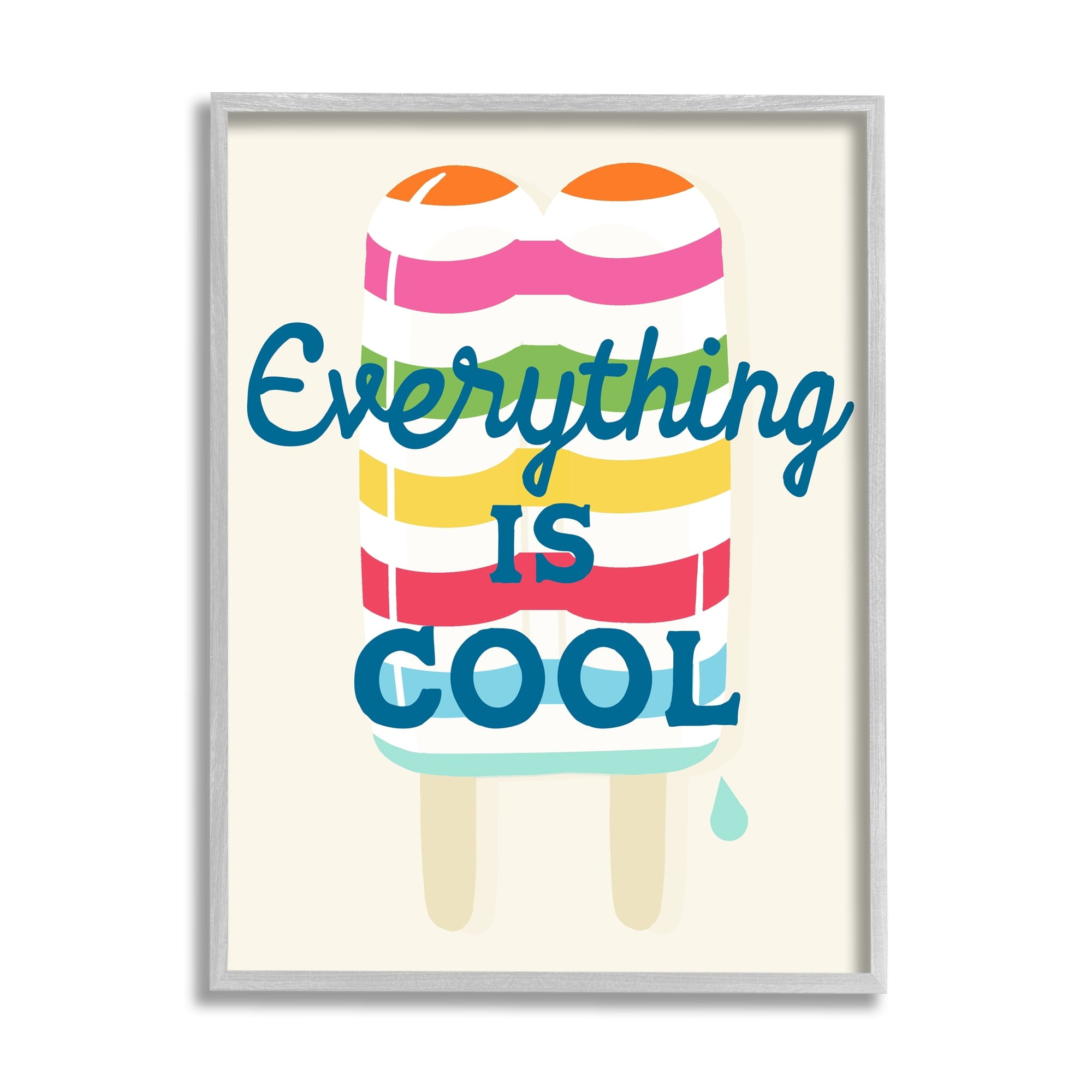 Stupell Industries Everything Is Cool Summer Striped Ice Pop Snack Graphic Art Gray Framed Art Print Wall Art, Design by Daphne Polselli
