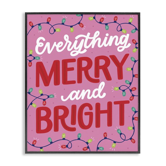 Stupell Industries Everything Merry and Bright Quotes and Sayings Painting Black Framed Art Print Wall Art, 11 x 14