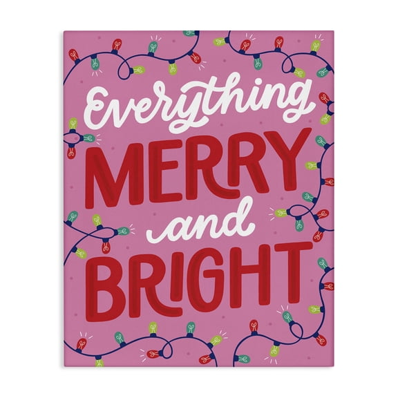 Stupell Industries Everything Merry and Bright Quotes and Sayings Painting Wrapped Canvas Canvas Art Print Wall Art, 24 x 30