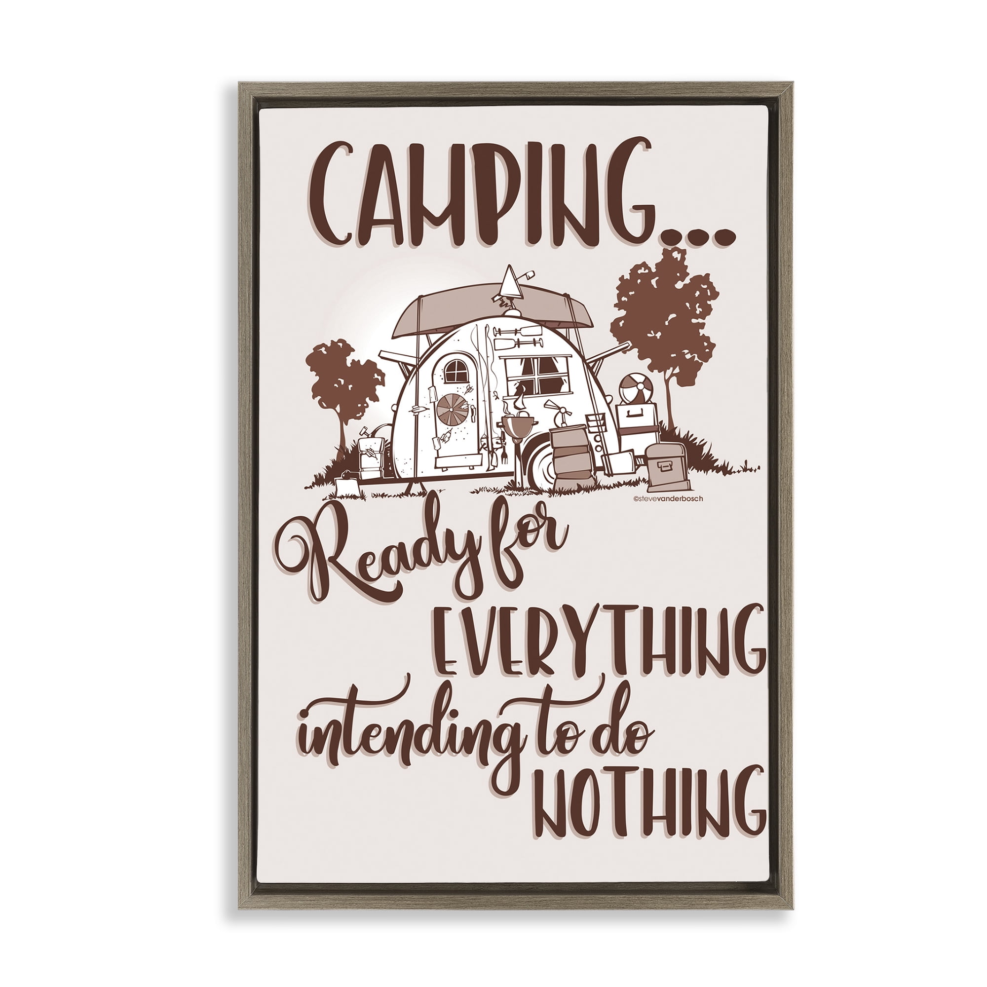 Stupell Industries Everything & Nothing Camping Landscape Painting Brown Floater Framed Art Print Wall Art, 21 x 31