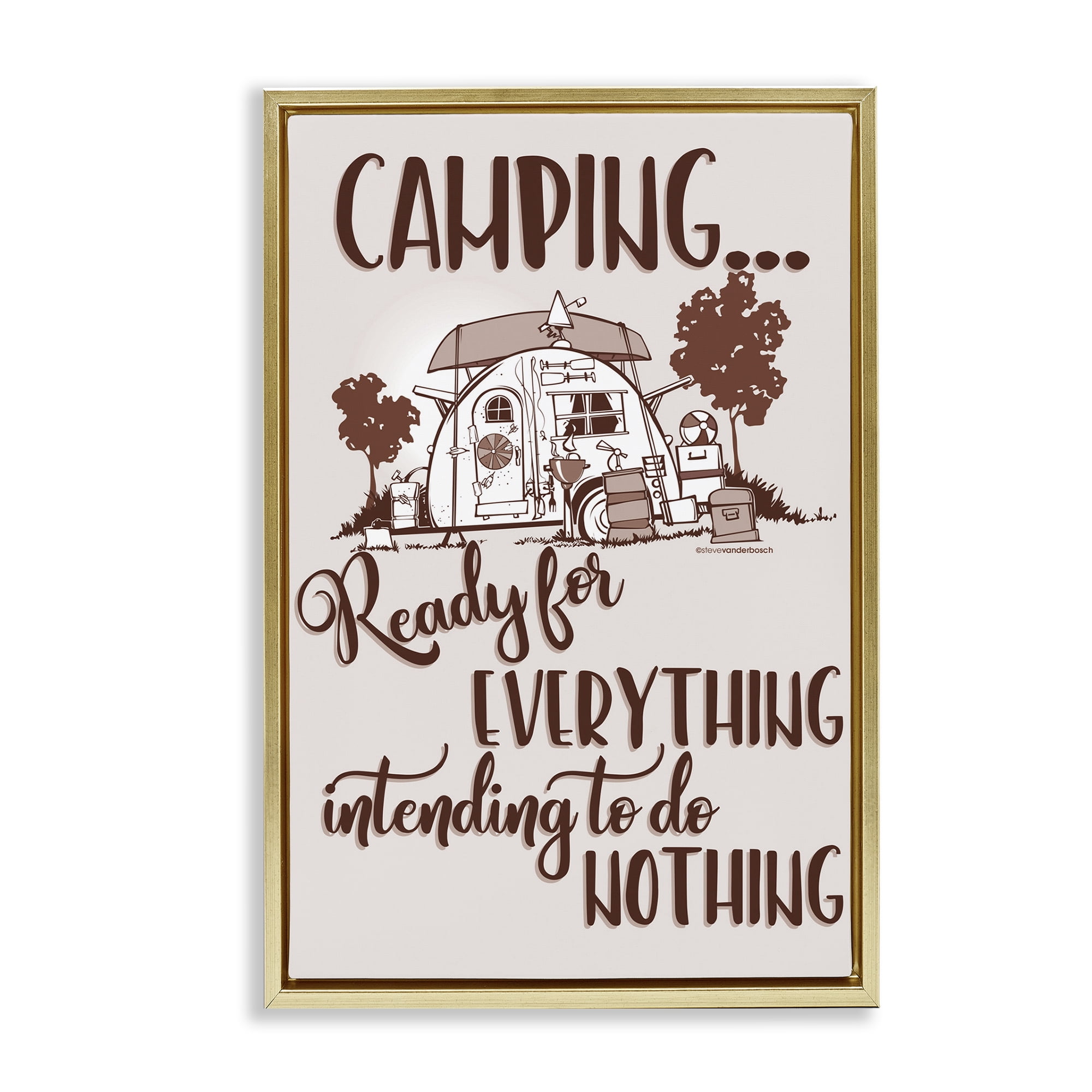Stupell Industries Everything & Nothing Camping Landscape Painting Gold Floater Framed Art Print Wall Art, 21 x 31