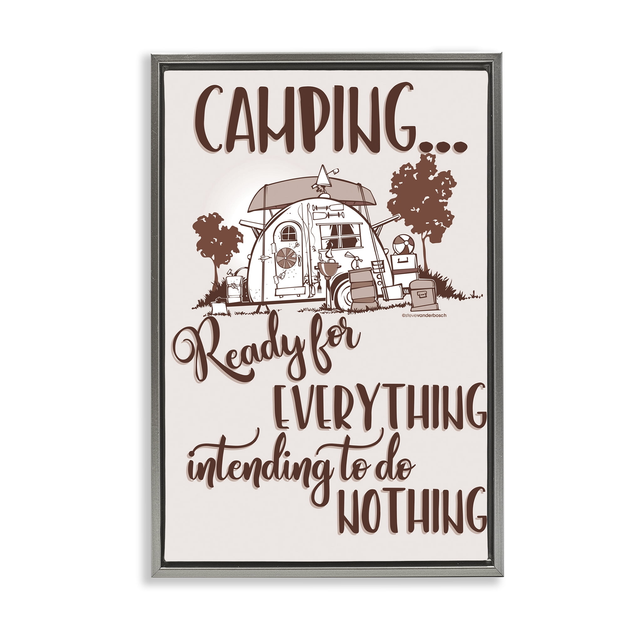 Stupell Industries Everything & Nothing Camping Landscape Painting Gray Floater Framed Art Print Wall Art, 17 x 25