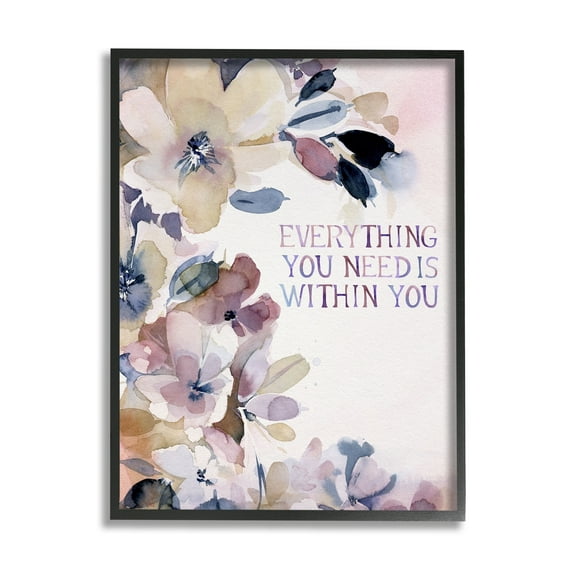 Stupell Industries Everything You Need Floral Phrase Inspirational Painting Black Framed Art Print Wall Art