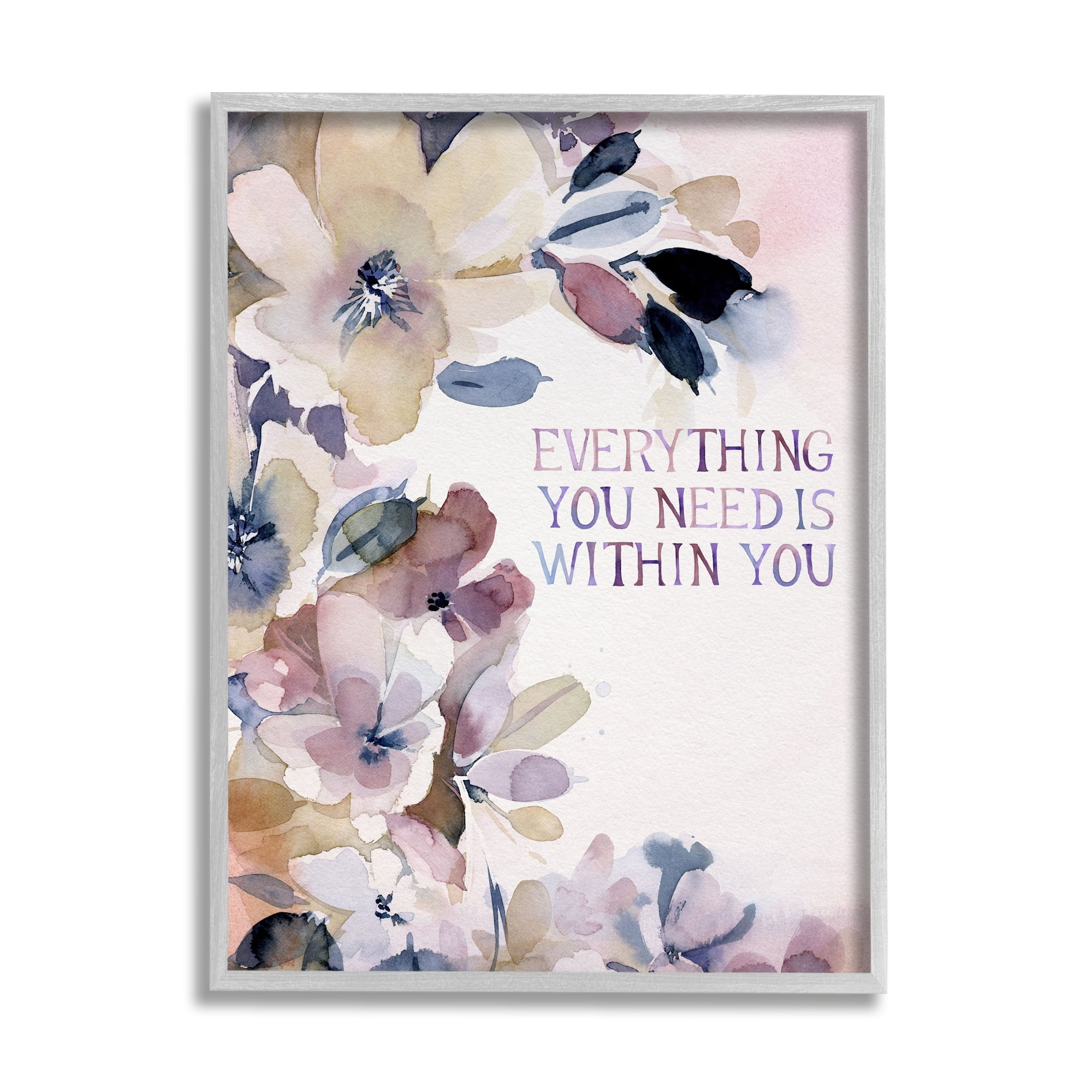 Stupell Industries Everything You Need Floral Phrase Inspirational Painting Gray Framed Art Print Wall Art