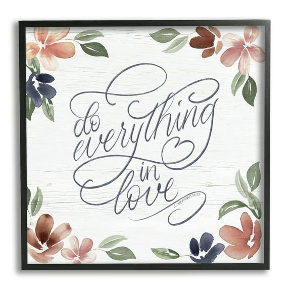 Stupell Industries Everything in Love Phrase Botanical & Floral Painting Black Framed Art Print Wall Art, 12 x 12
