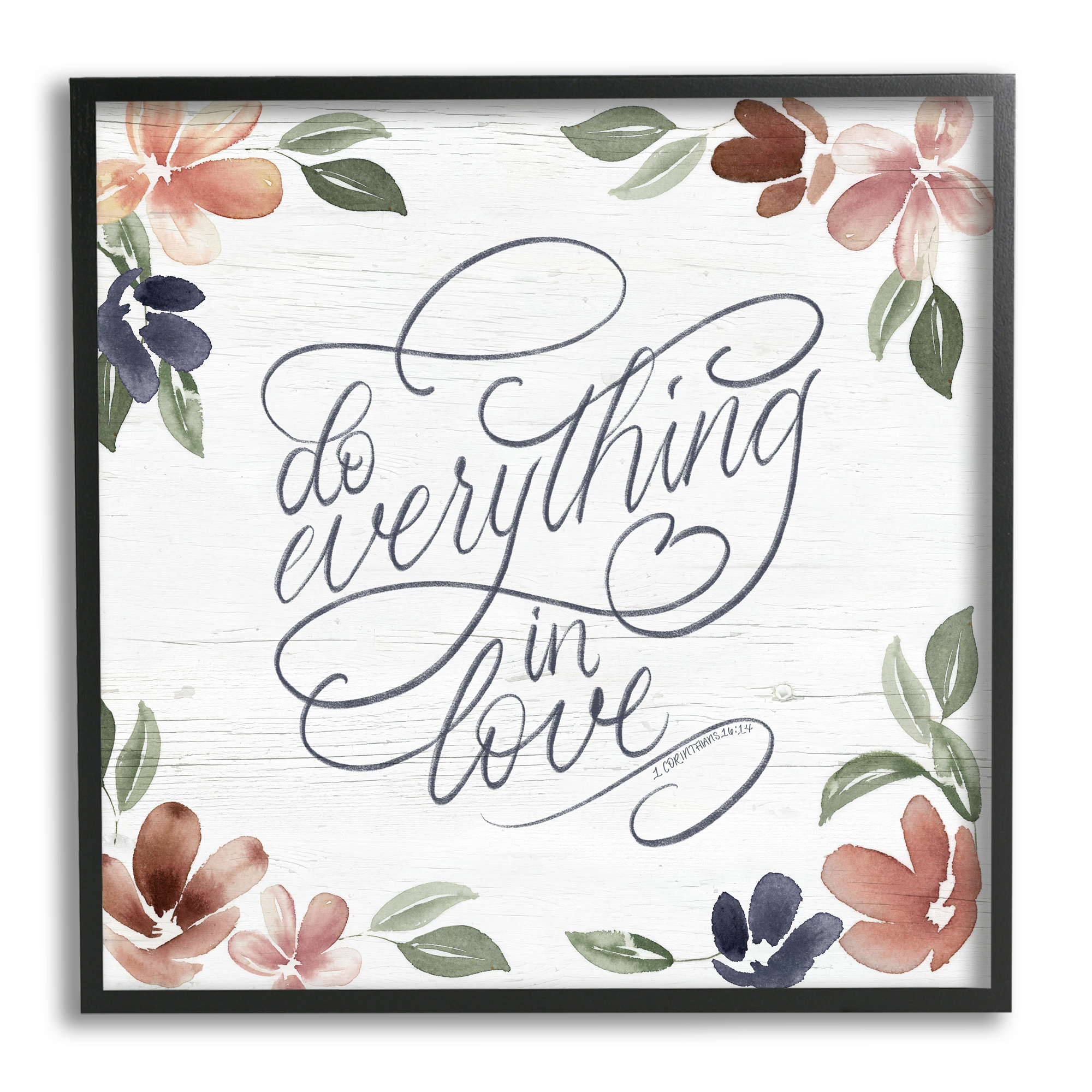 Stupell Industries Everything in Love Phrase Botanical & Floral Painting Black Framed Art Print Wall Art, 24 x 24