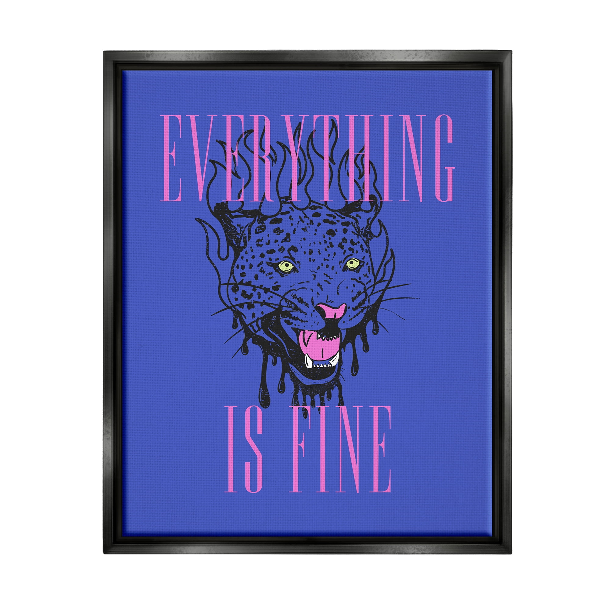 Stupell Industries Everything is Fine Leopard Animals & Insects Painting Black Floater Framed Canvas Art Print Wall Art, 25 x 31