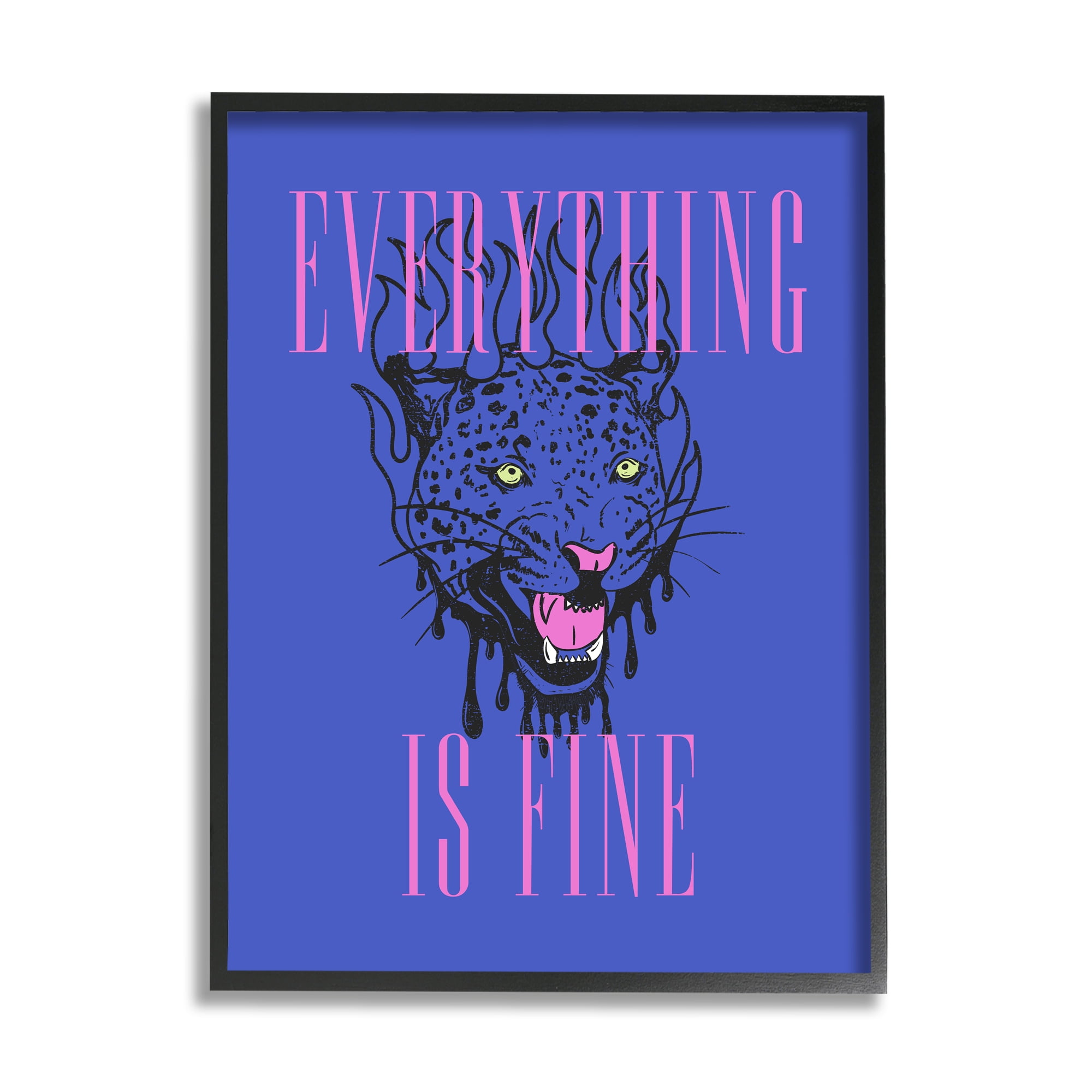 Stupell Industries Everything is Fine Leopard Animals & Insects Painting Black Framed Art Print Wall Art, 24 x 30