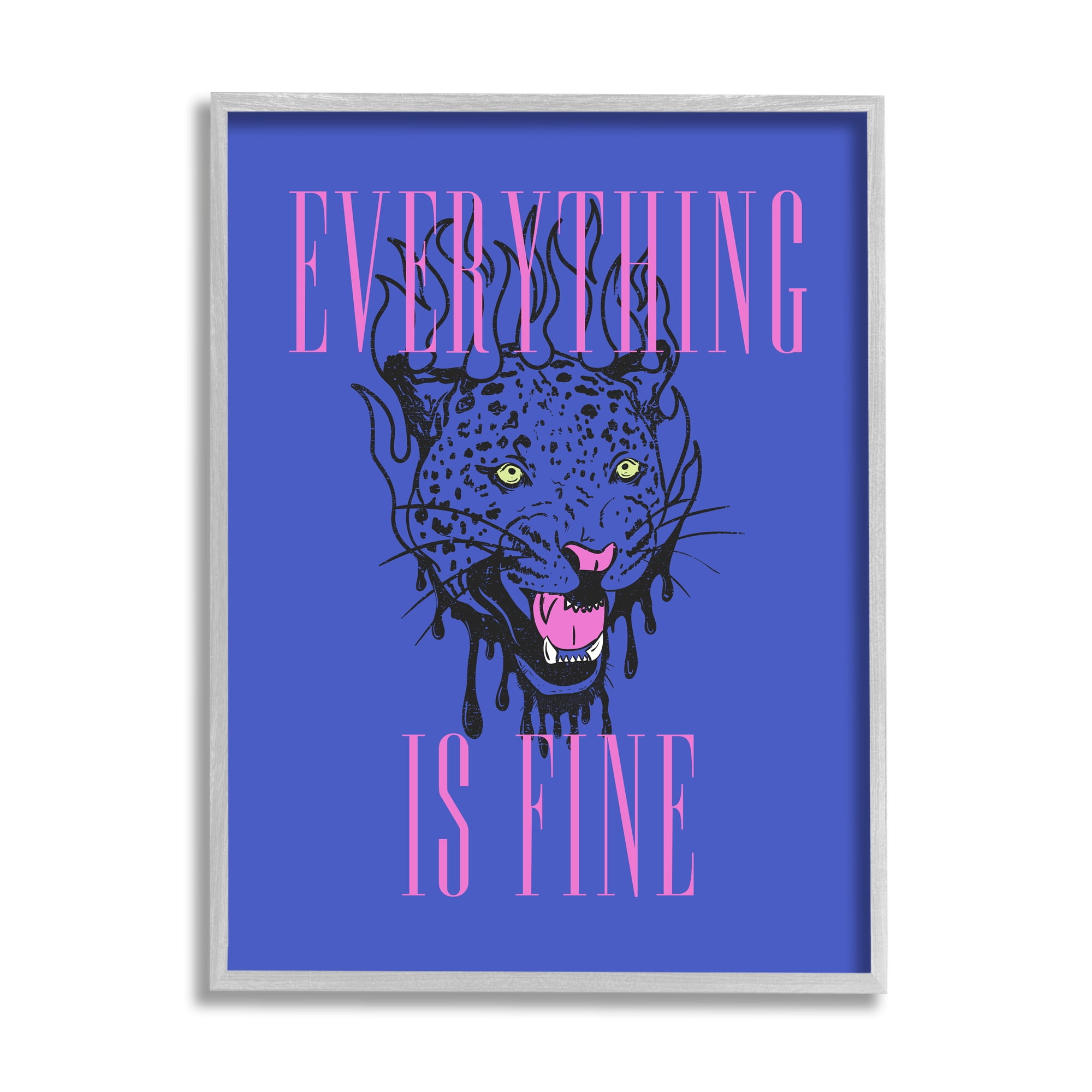 Stupell Industries Everything is Fine Leopard Animals & Insects Painting Gray Framed Art Print Wall Art, 16 x 20