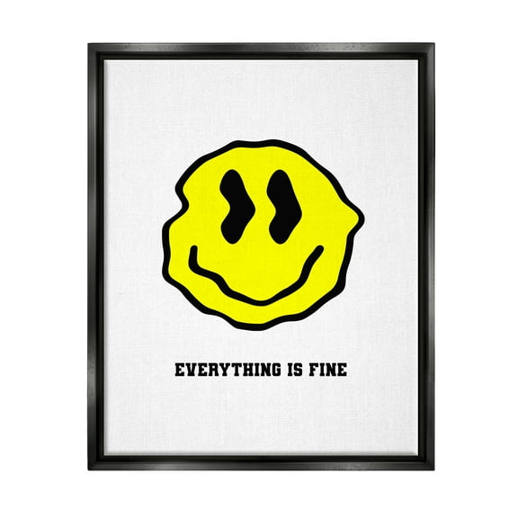 Stupell Industries Everything is Fine Smiley Abstract Painting Black Floater Framed Canvas Art Print Wall Art, 17 x 21