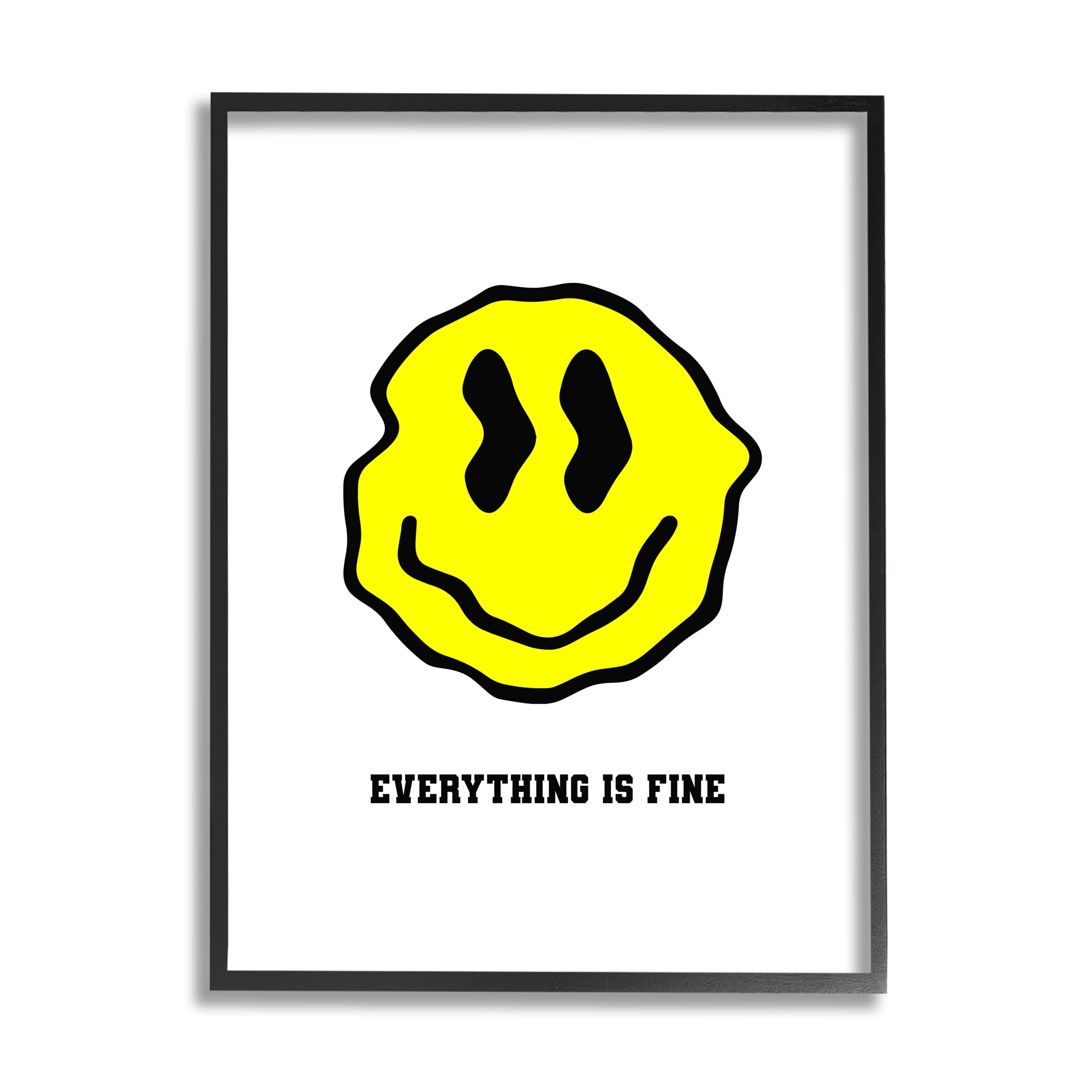 Stupell Industries Everything is Fine Smiley Abstract Painting Black Framed Art Print Wall Art, 24 x 30