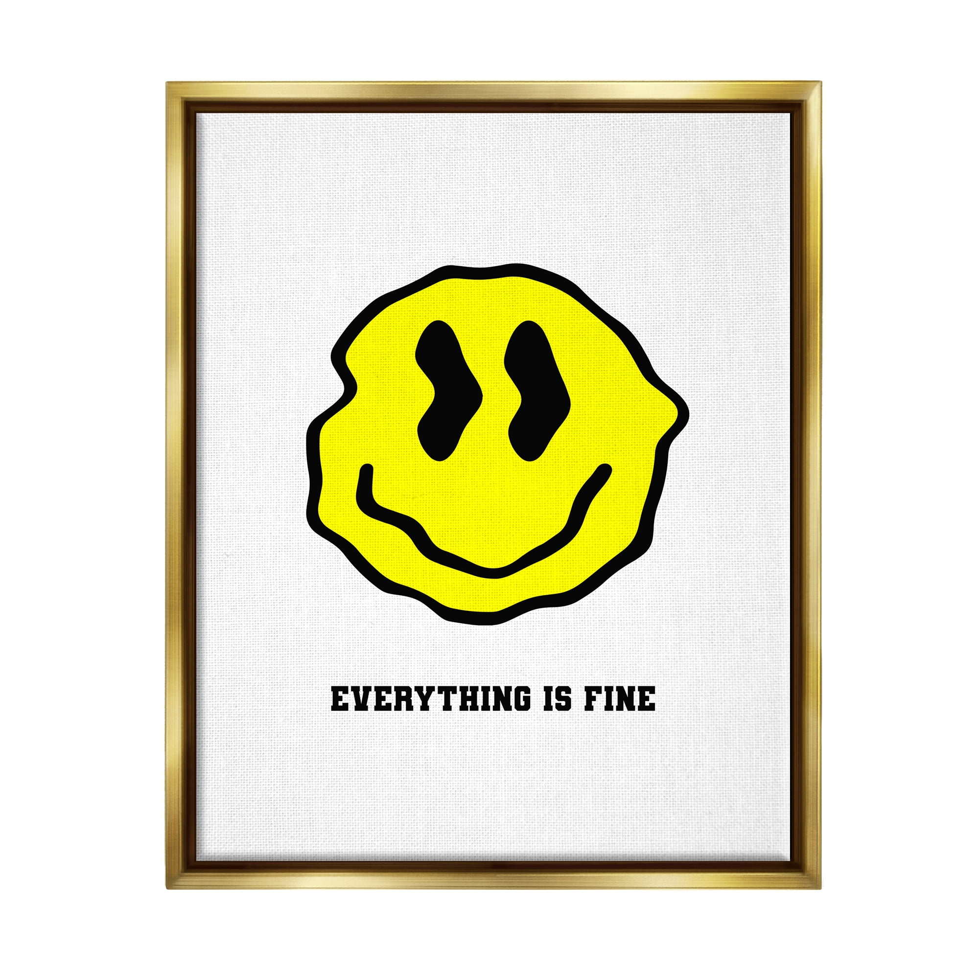Stupell Industries Everything is Fine Smiley Abstract Painting Gold Floater Framed Canvas Art Print Wall Art, 25 x 31