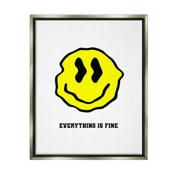 Stupell Industries Everything is Fine Smiley Abstract Painting Gray Floater Framed Canvas Art Print Wall Art, 17 x 21