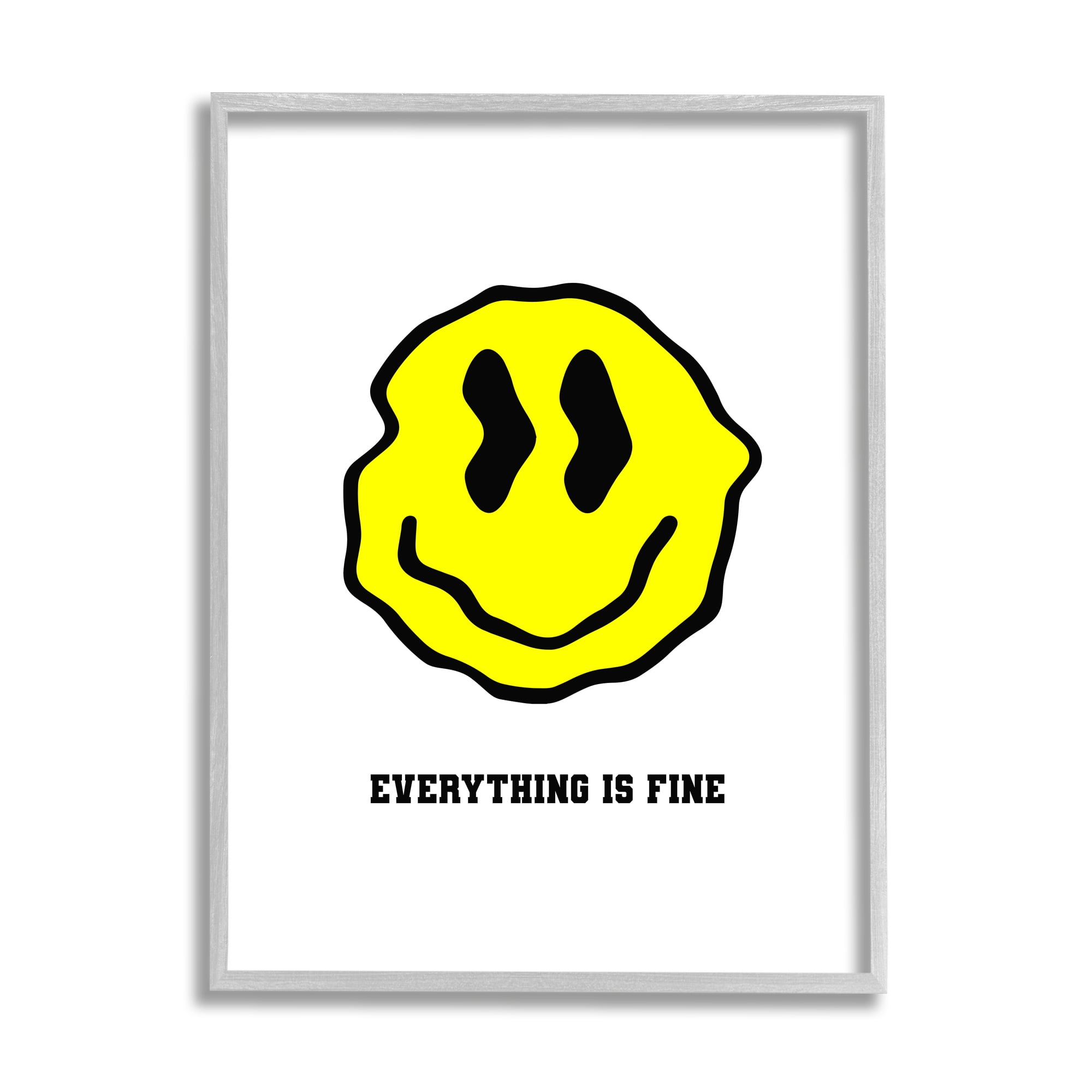 Stupell Industries Everything is Fine Smiley Abstract Painting Gray Framed Art Print Wall Art, 11 x 14