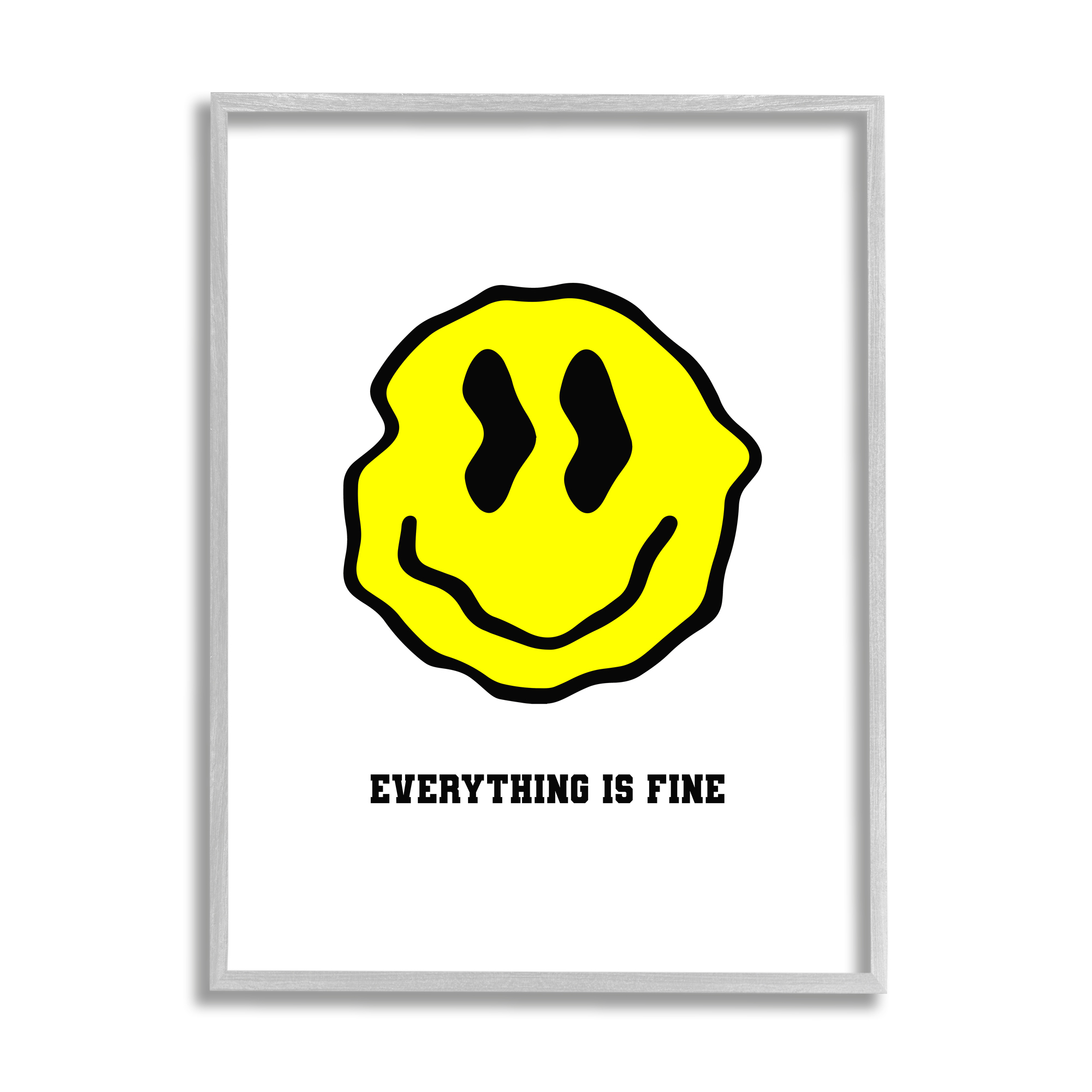 Stupell Industries Everything is Fine Smiley Abstract Painting Gray Framed Art Print Wall Art, 16 x 20