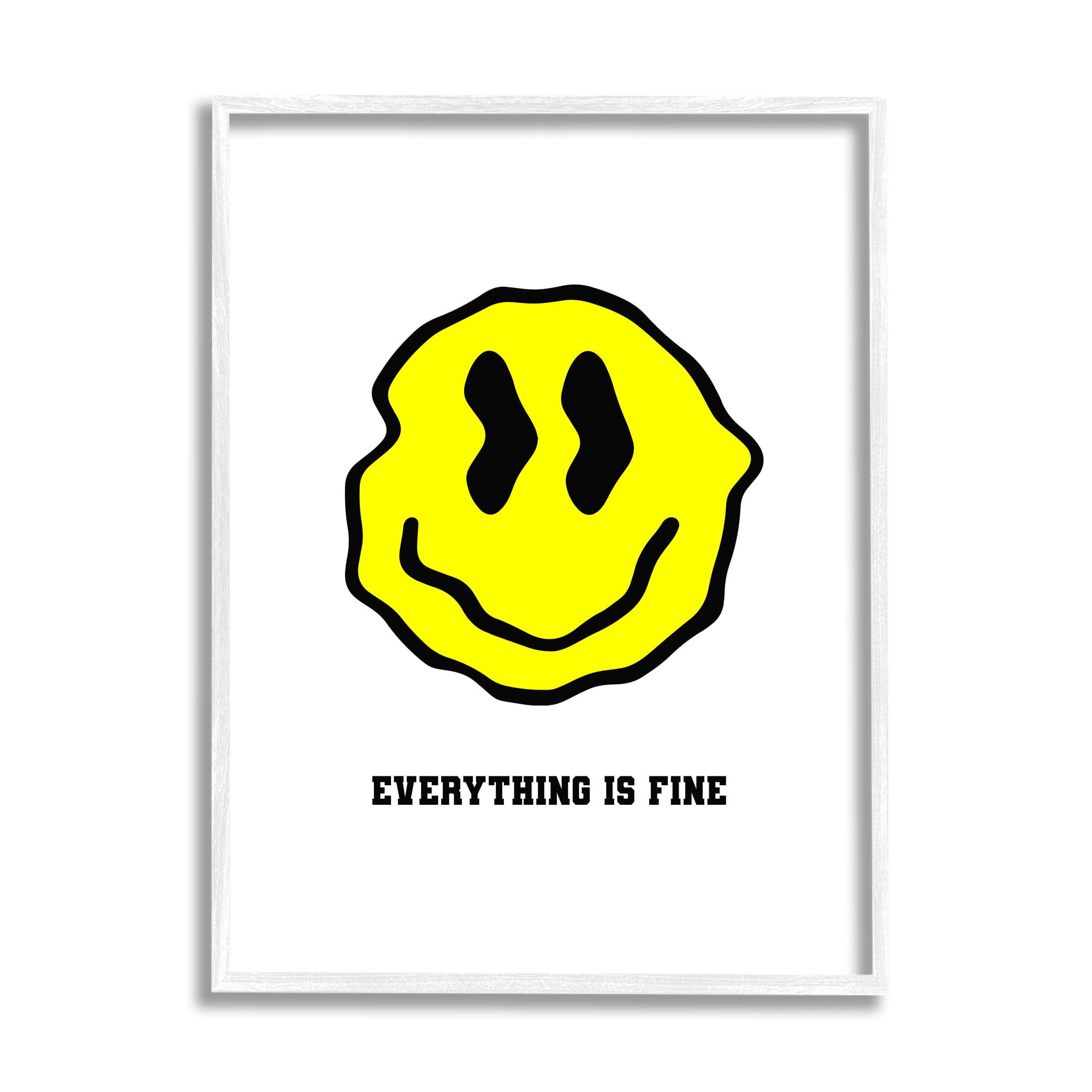 Stupell Industries Everything is Fine Smiley Abstract Painting White Framed Art Print Wall Art, 16 x 20