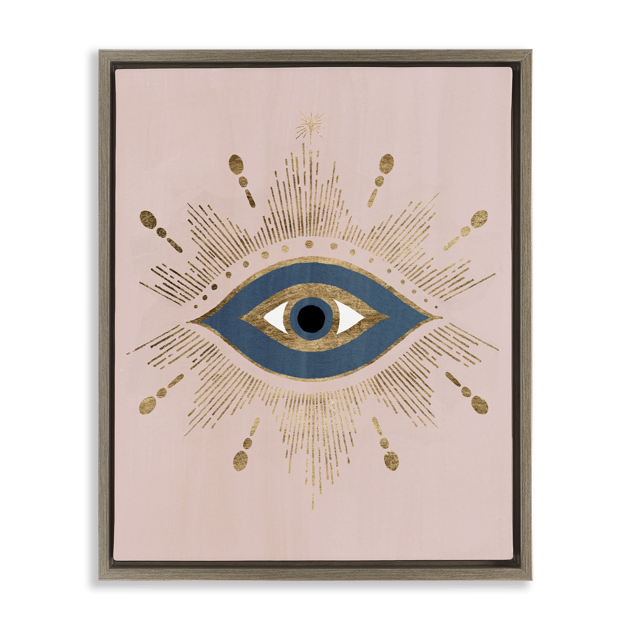 Stupell Industries Evil Eye Glam Boho Pattern Religious Painting Brown Floater Framed Canvas Art Print Wall Art, 25 x 31