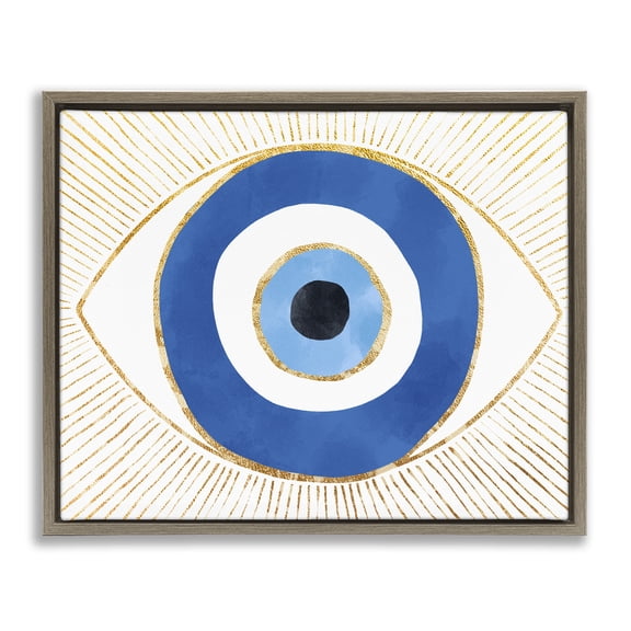 Stupell Industries Evil Eye Shape Striped Mati Symbol Abstract Painting Brown Floater Framed Canvas Art Print Wall Art, 31 x 25