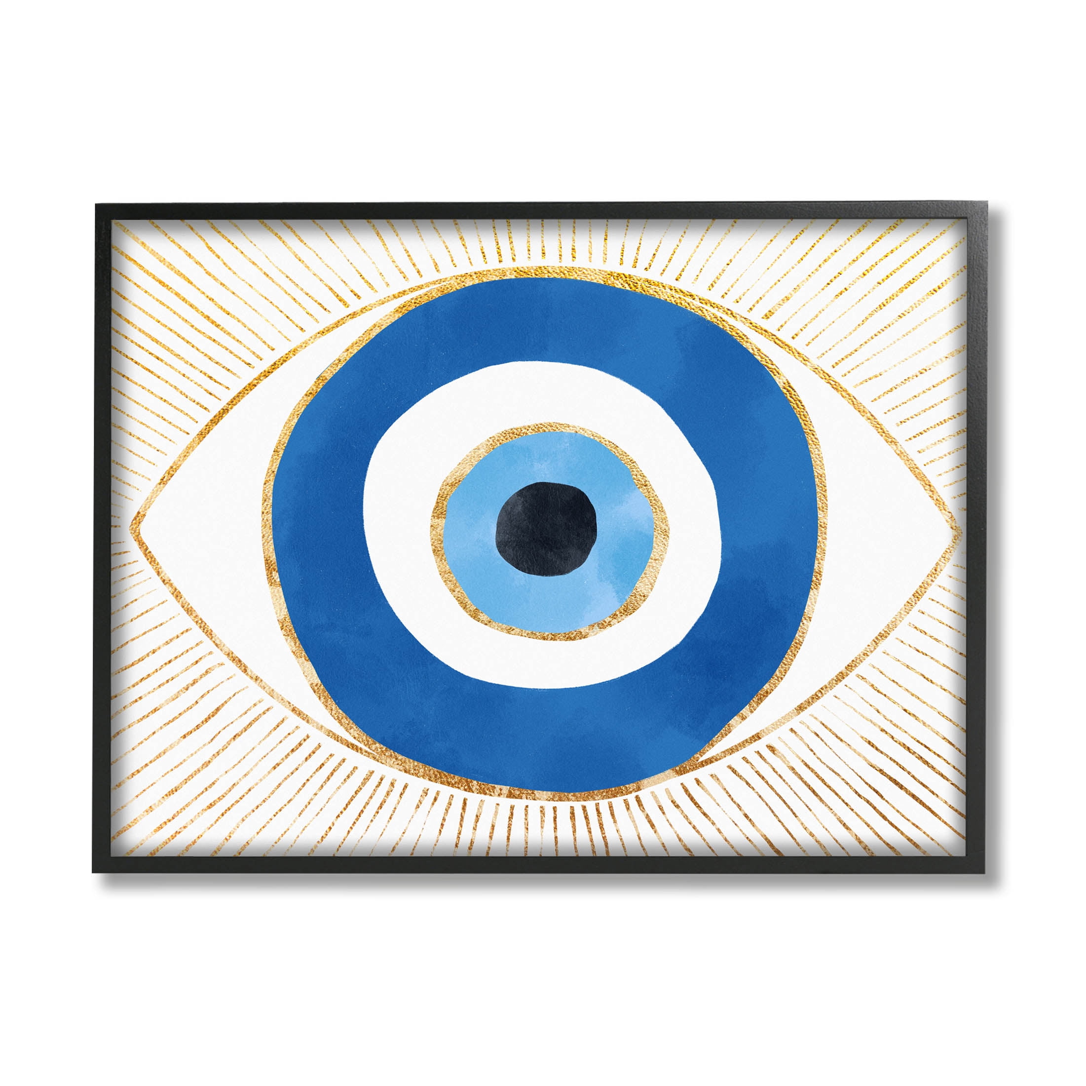 Stupell Industries Evil Eye Shape Striped Mati Symbol Graphic Art Black Framed Art Print Wall Art, Design by Ziwei Li