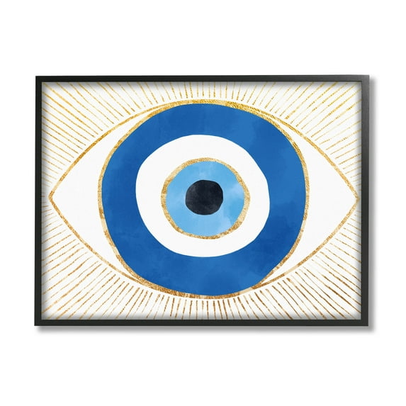 Stupell Industries Evil Eye Shape Striped Mati Symbol Graphic Art Black Framed Art Print Wall Art, Design by Ziwei Li