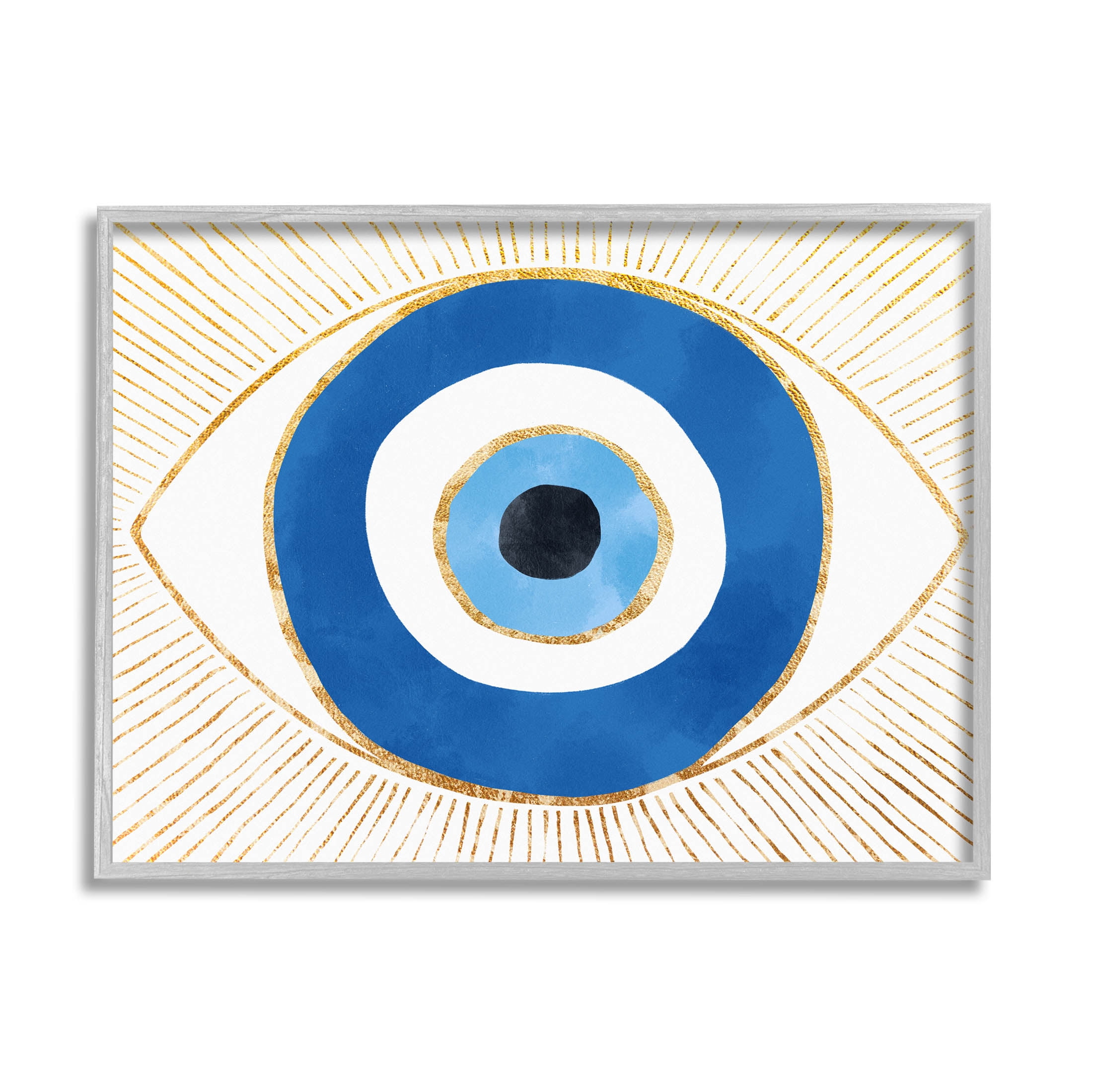 Stupell Industries Evil Eye Shape Striped Mati Symbol Graphic Art Gray Framed Art Print Wall Art, Design by Ziwei Li