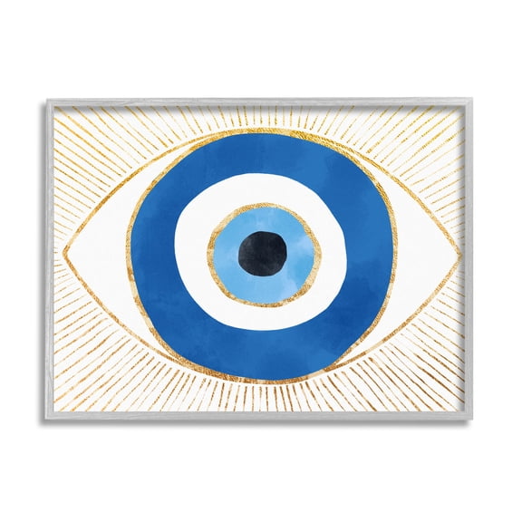 Stupell Industries Evil Eye Shape Striped Mati Symbol Graphic Art Gray Framed Art Print Wall Art, Design by Ziwei Li