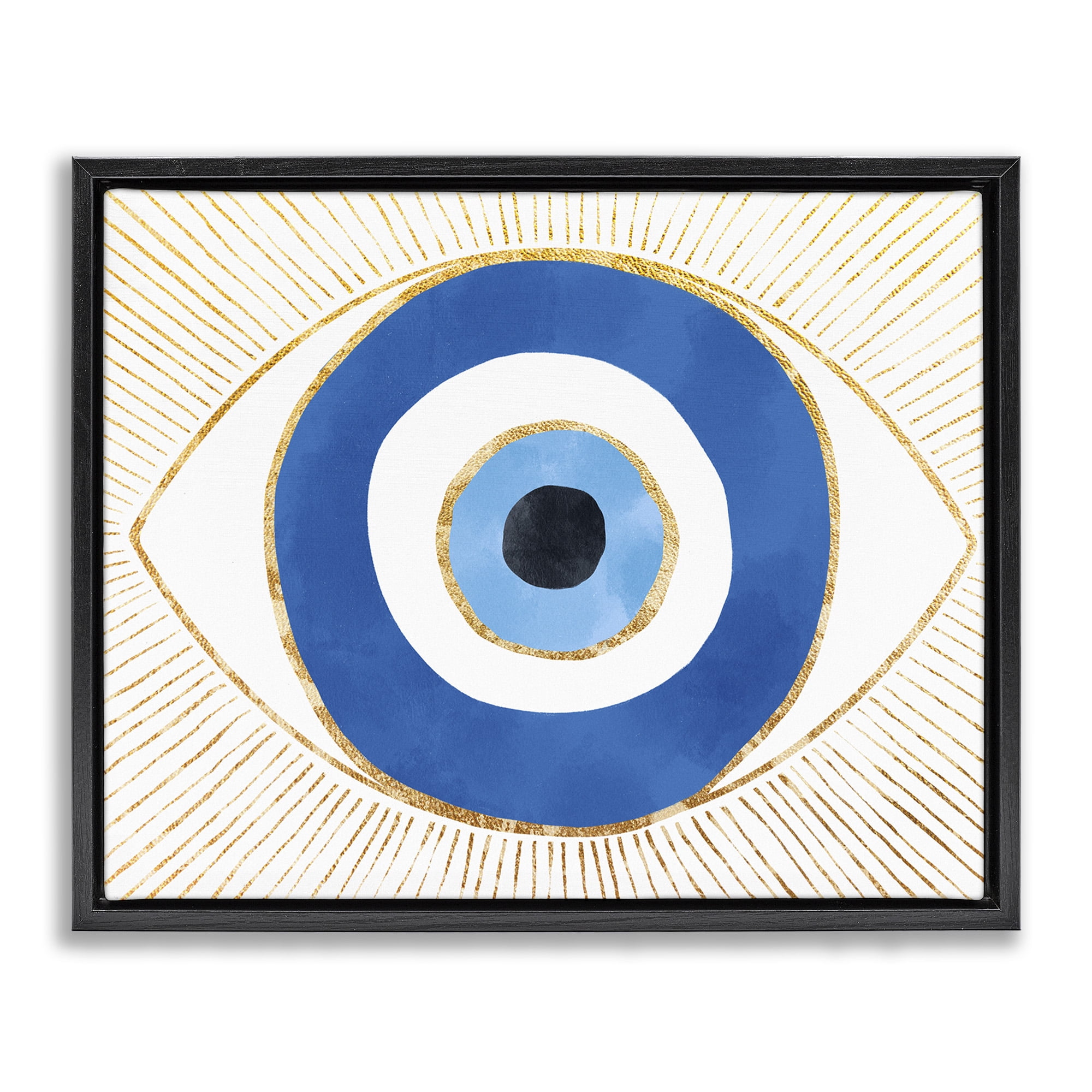 Stupell Industries Evil Eye Shape Striped Mati Symbol Graphic Art Jet Black Floating Framed Canvas Print Wall Art, Design by Ziwei Li