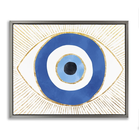Stupell Industries Evil Eye Shape Striped Mati Symbol Graphic Art Luster Gray Floating Framed Canvas Print Wall Art, Design by Ziwei Li