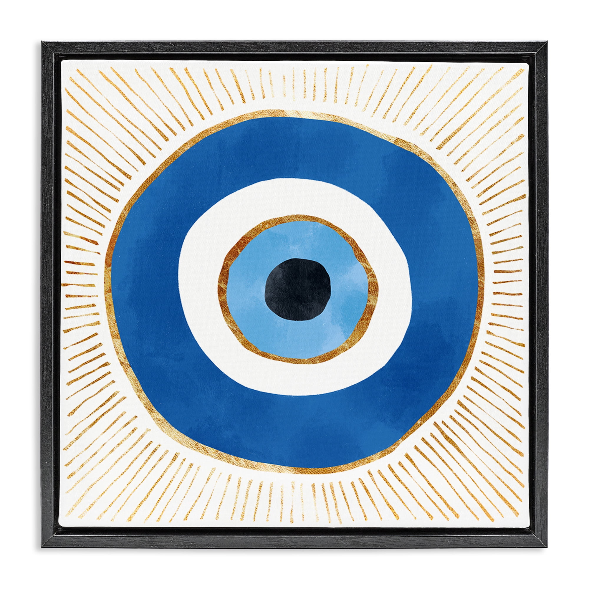 Stupell Industries Evil Eye Symbol Striped Rays Abstract Painting Black Floater Framed Canvas Art Print Wall Art, 25 x 25