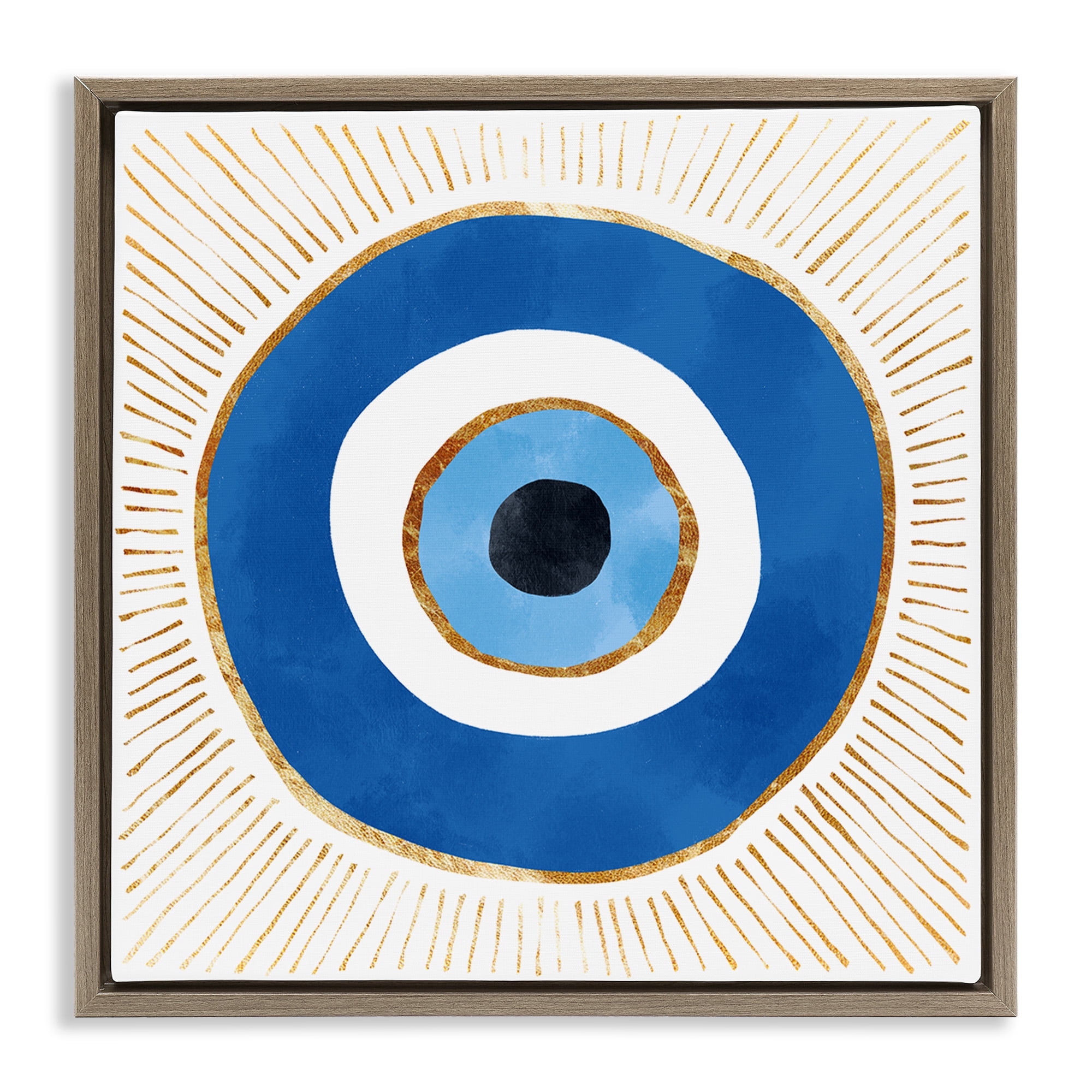 Stupell Industries Evil Eye Symbol Striped Rays Abstract Painting Brown Floater Framed Canvas Art Print Wall Art, 18 x 18