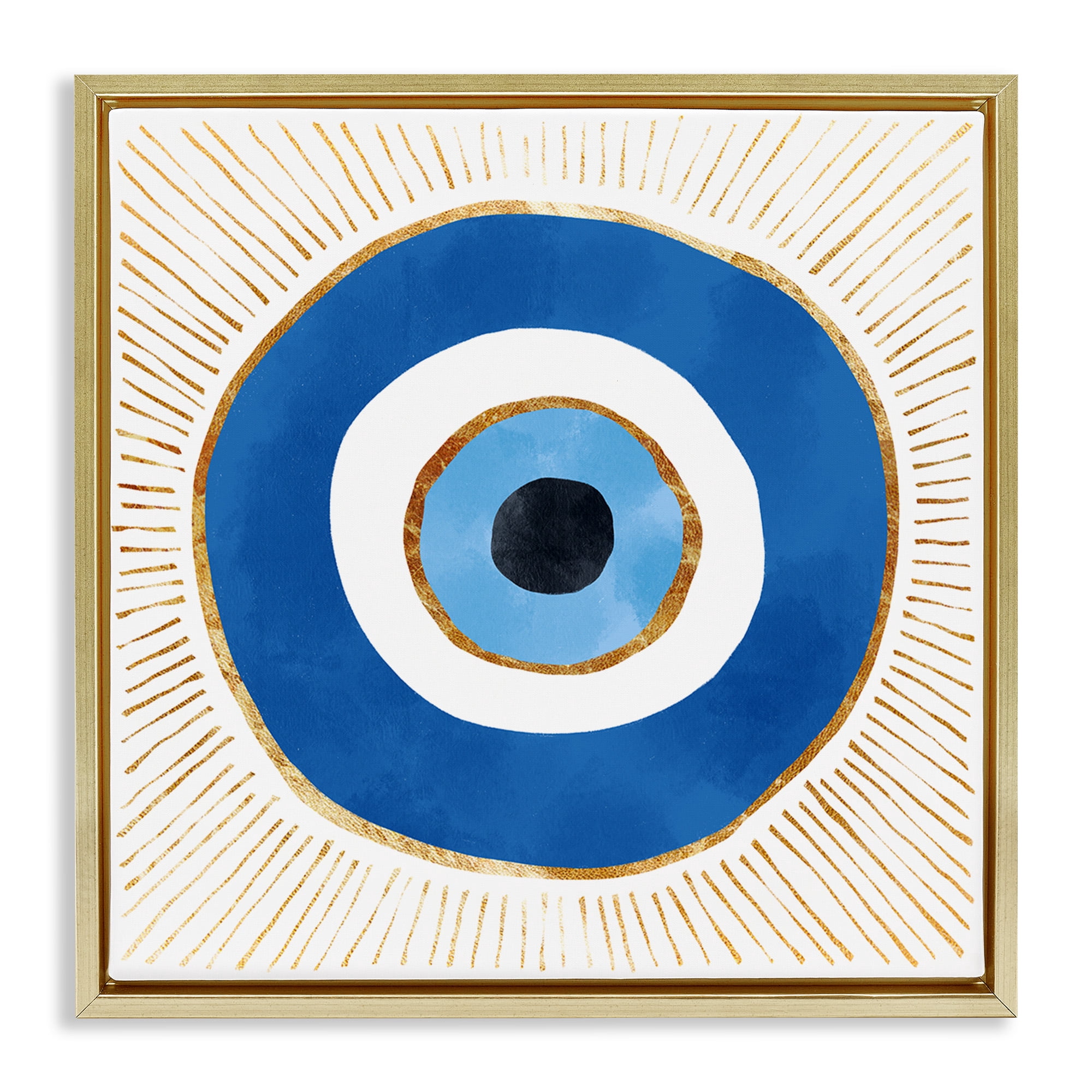 Stupell Industries Evil Eye Symbol Striped Rays Abstract Painting Gold Floater Framed Canvas Art Print Wall Art, 18 x 18