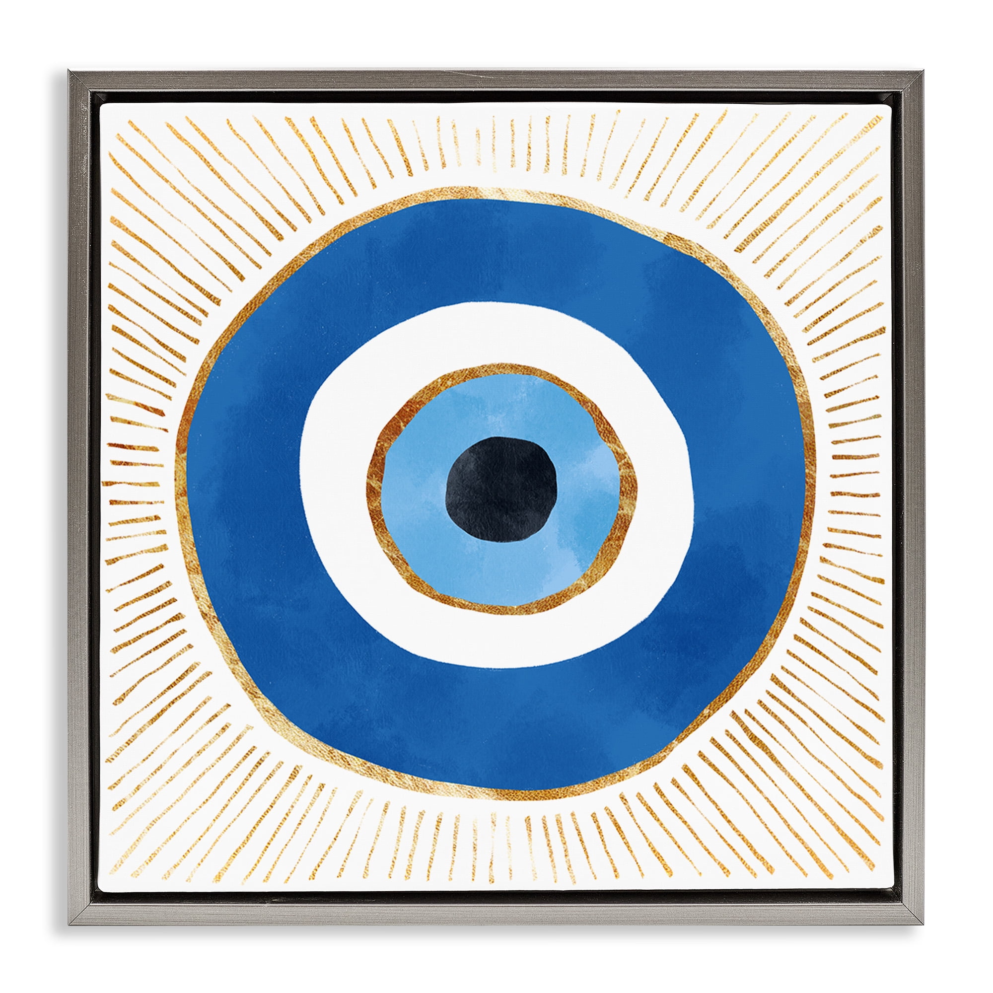 Stupell Industries Evil Eye Symbol Striped Rays Abstract Painting Gray Floater Framed Canvas Art Print Wall Art, 25 x 25