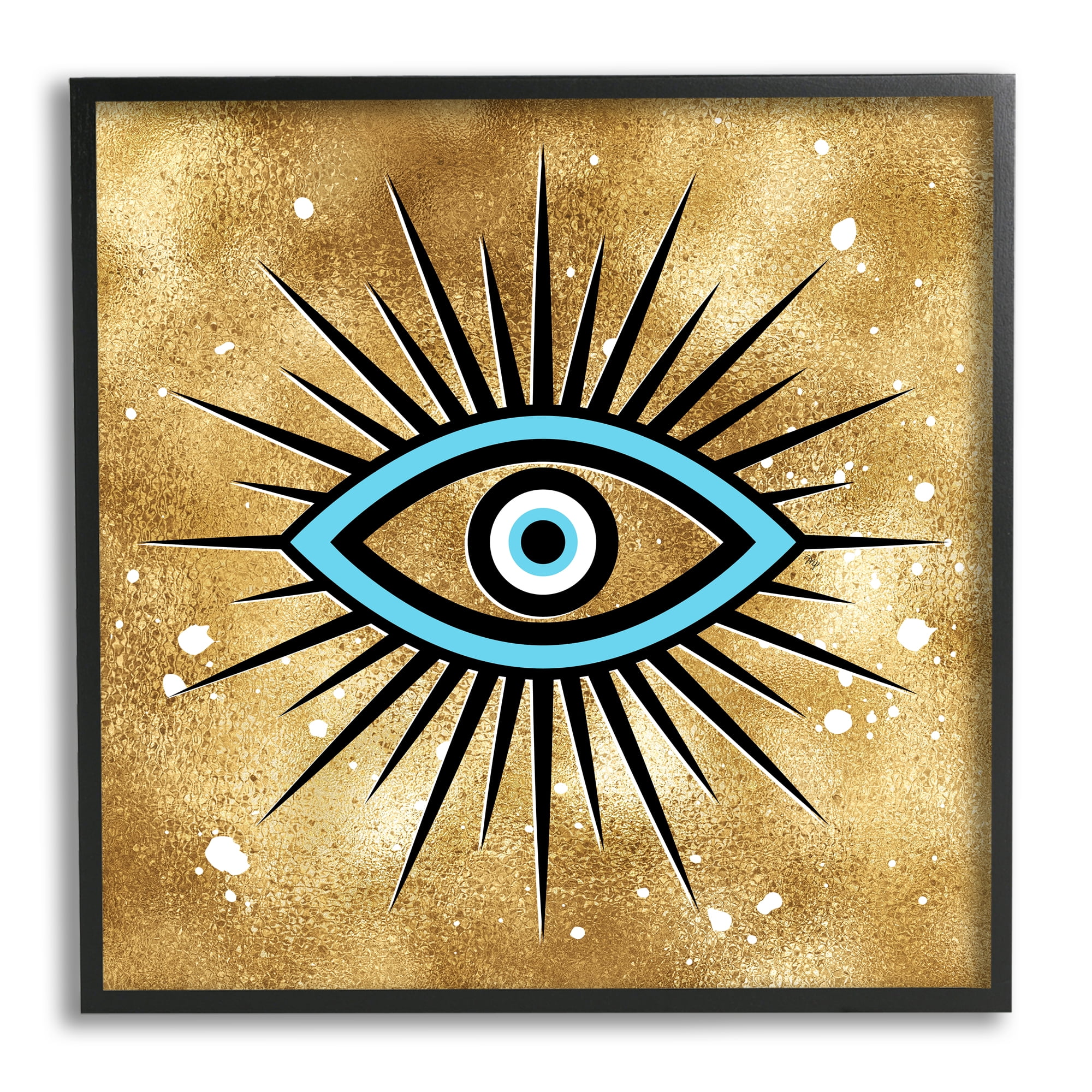 Stupell Industries Evil Eye on Speckled Glam Abstract Painting Black Framed Art Print Wall Art, 17 x 17