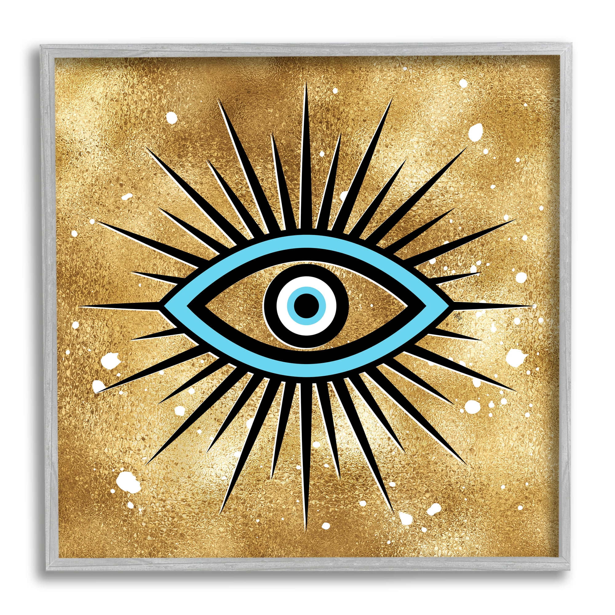 Stupell Industries Evil Eye on Speckled Glam Abstract Painting Gray Framed Art Print Wall Art, 12 x 12