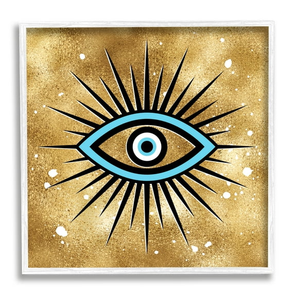 Stupell Industries Evil Eye on Speckled Glam Abstract Painting White Framed Art Print Wall Art, 12 x 12