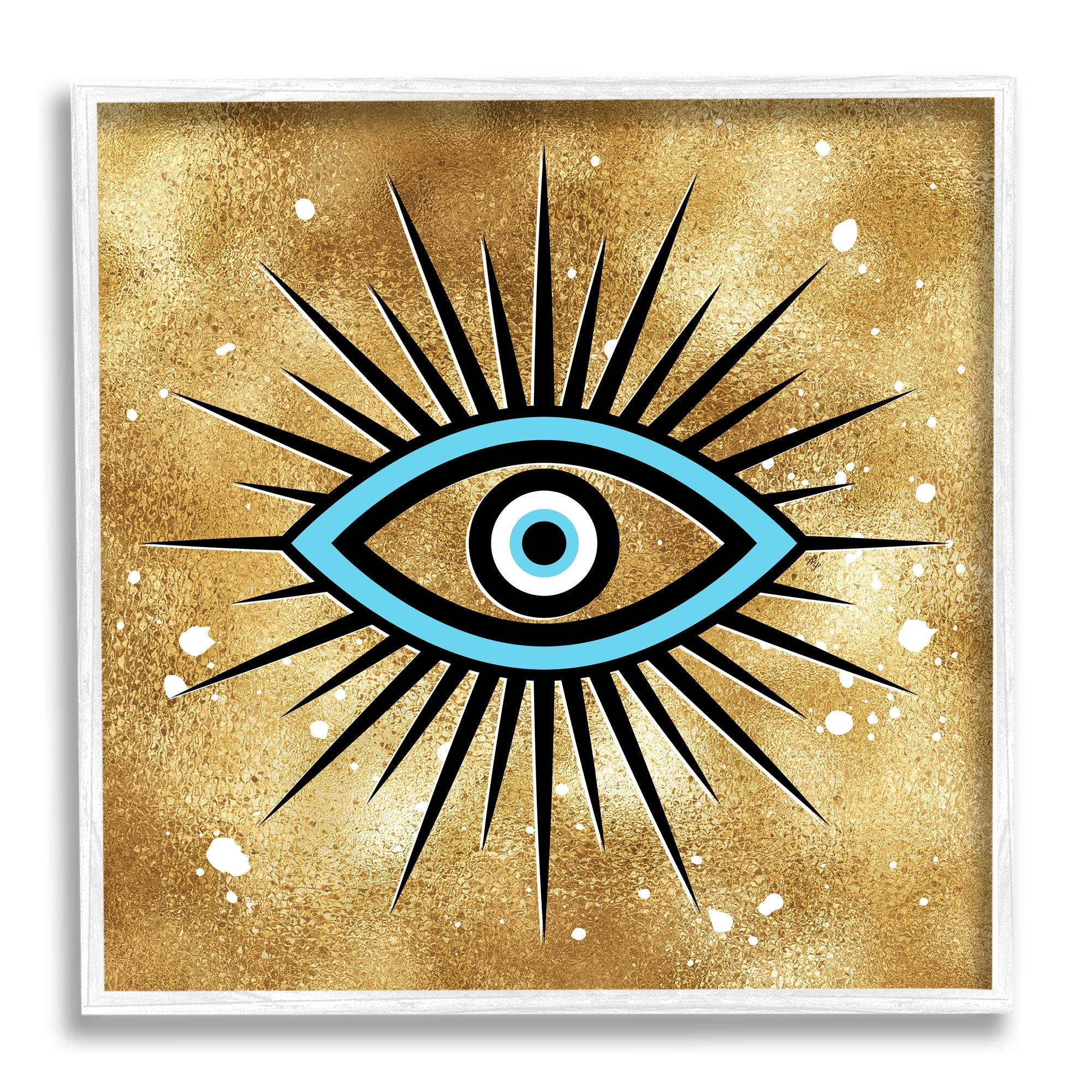 Stupell Industries Evil Eye on Speckled Glam Abstract Painting White Framed Art Print Wall Art, 24 x 24