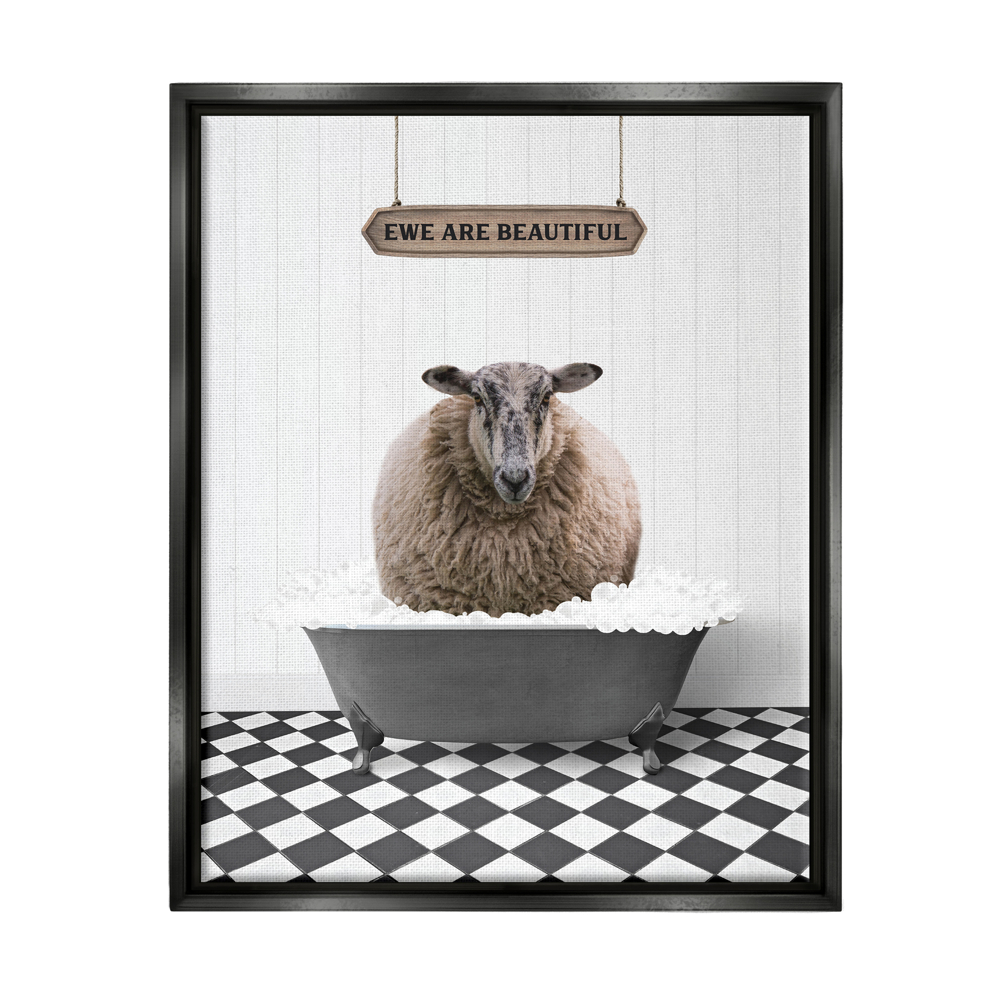 Stupell Industries Ewe Are Beautiful Bathroom Animals & Insects Painting Black Floater Framed Art Print Wall Art, 25 x 31
