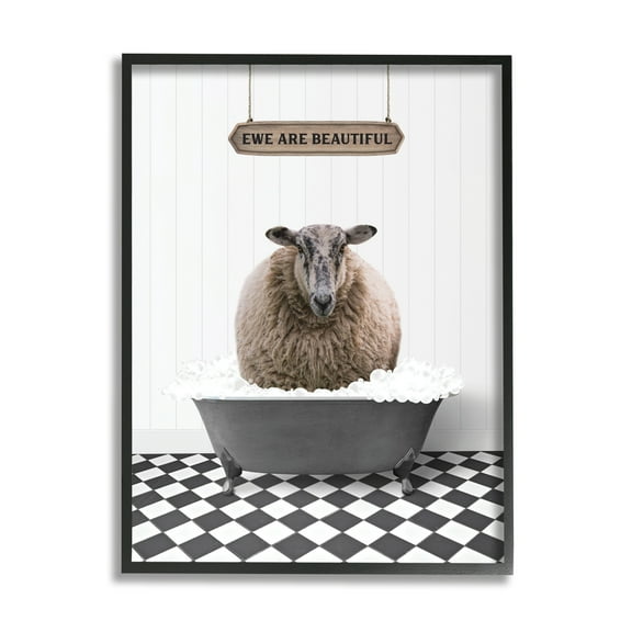 Stupell Industries Ewe Are Beautiful Bathroom Animals & Insects Painting Black Framed Art Print Wall Art, 11 x 14