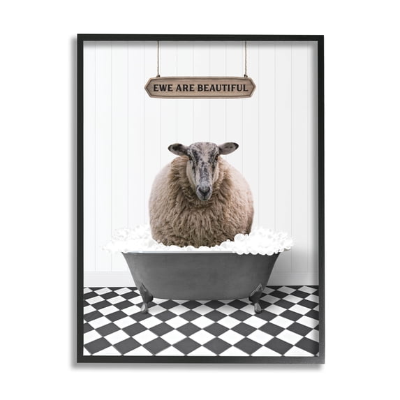 Stupell Industries Ewe Are Beautiful Bathroom Animals & Insects Painting Black Framed Art Print Wall Art, 16 x 20