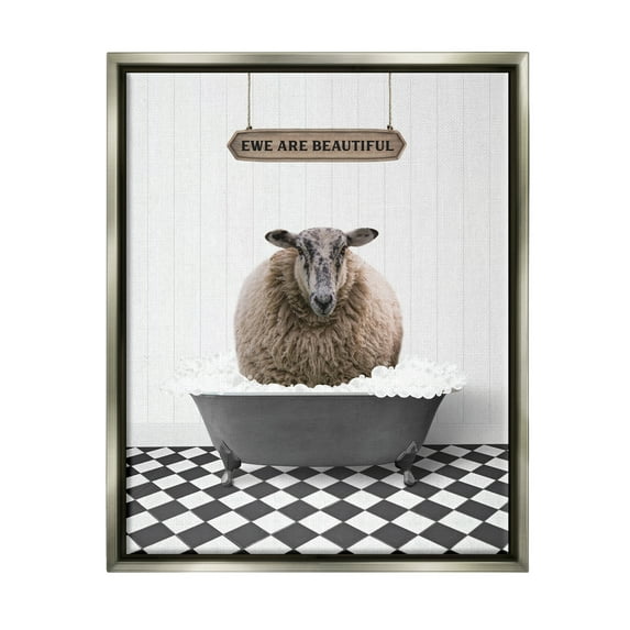 Stupell Industries Ewe Are Beautiful Bathroom Animals & Insects Painting Gray Floater Framed Art Print Wall Art, 17 x 21