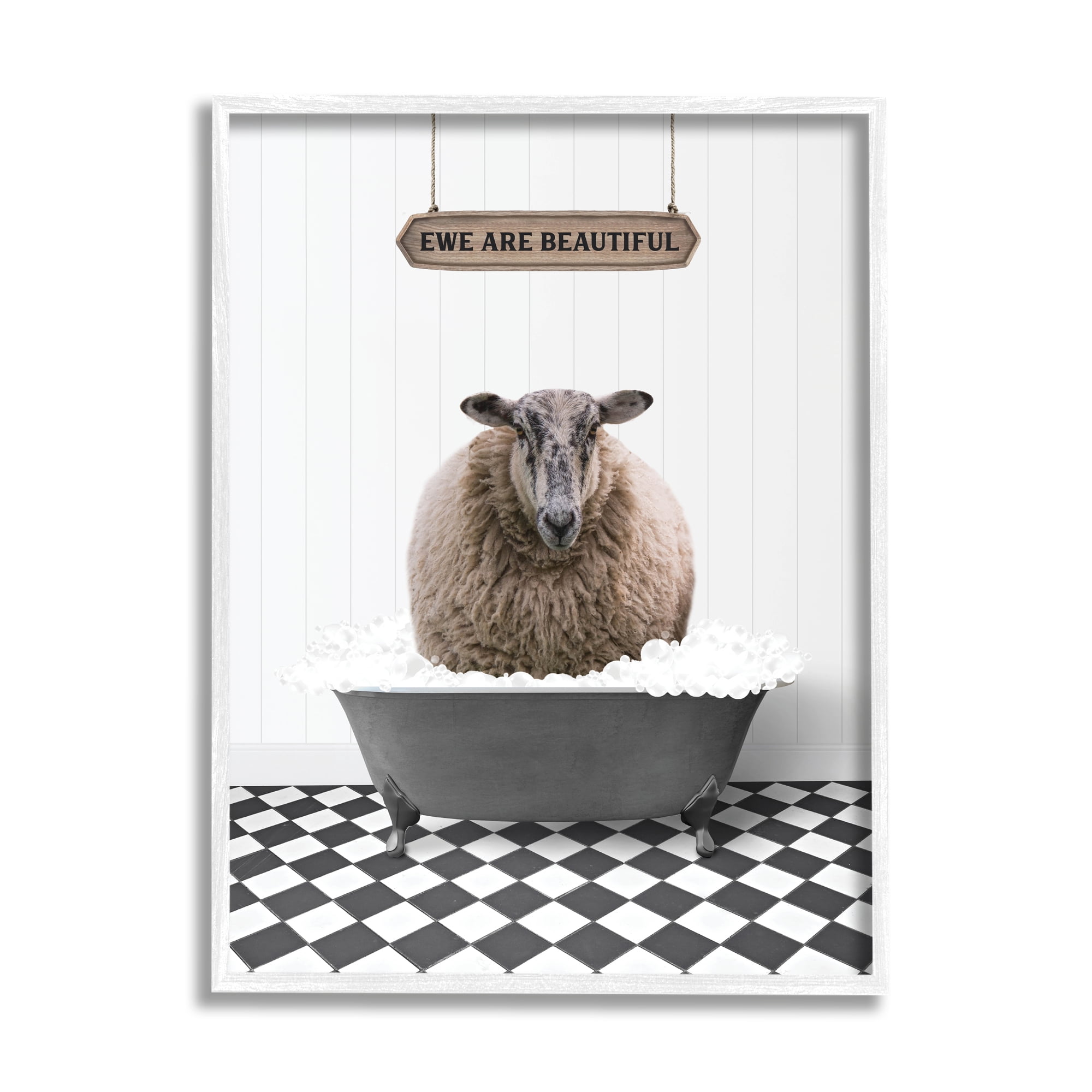 Stupell Industries Ewe Are Beautiful Bathroom Animals & Insects Painting White Framed Art Print Wall Art, 11 x 14