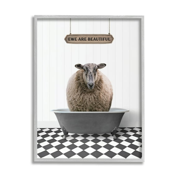 Stupell Industries Ewe Are Beautiful Farmhouse Animals & Insects Painting Gray Framed Art Print Wall Art, 24 x 30