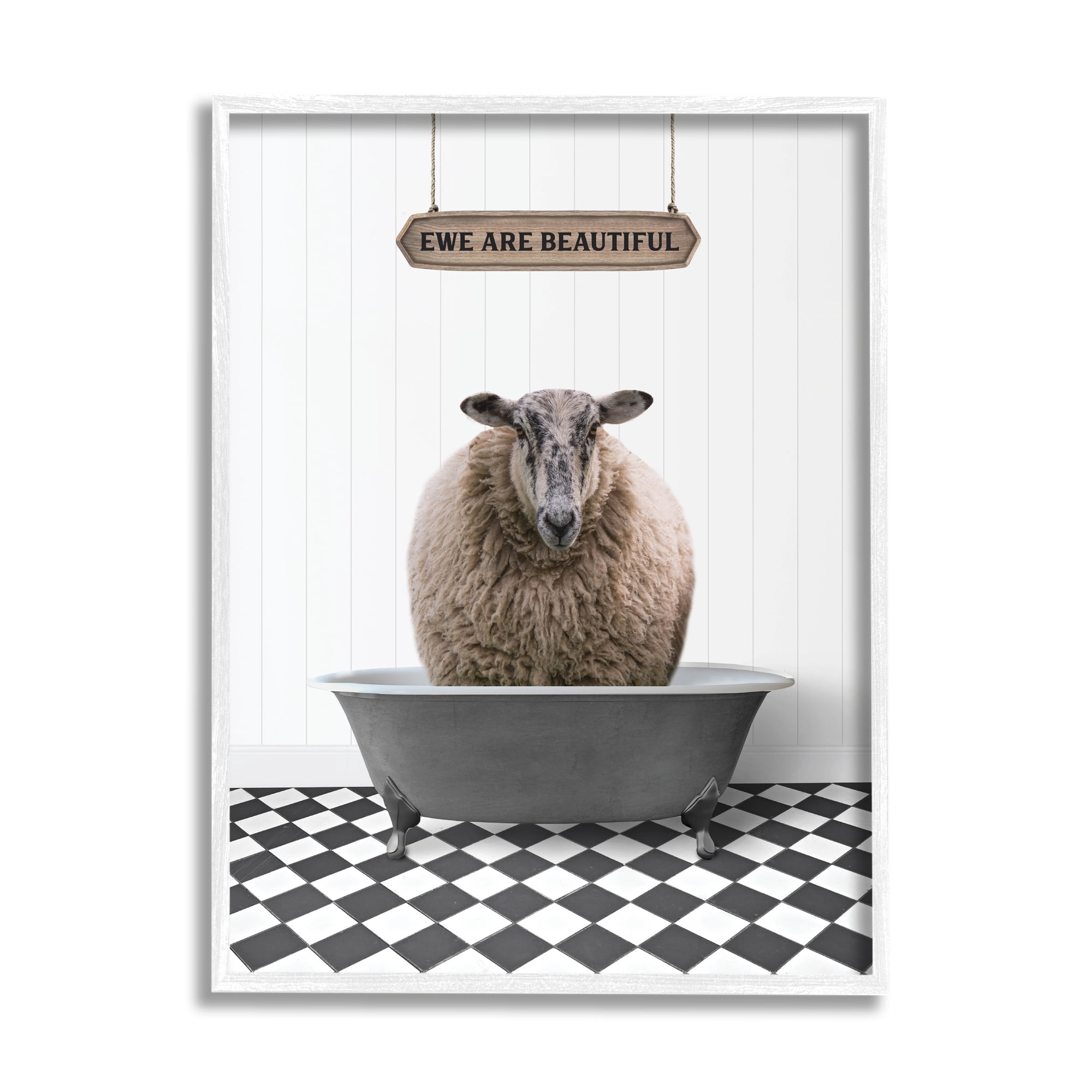 Stupell Industries Ewe Are Beautiful Farmhouse Animals & Insects Painting White Framed Art Print Wall Art, 24 x 30