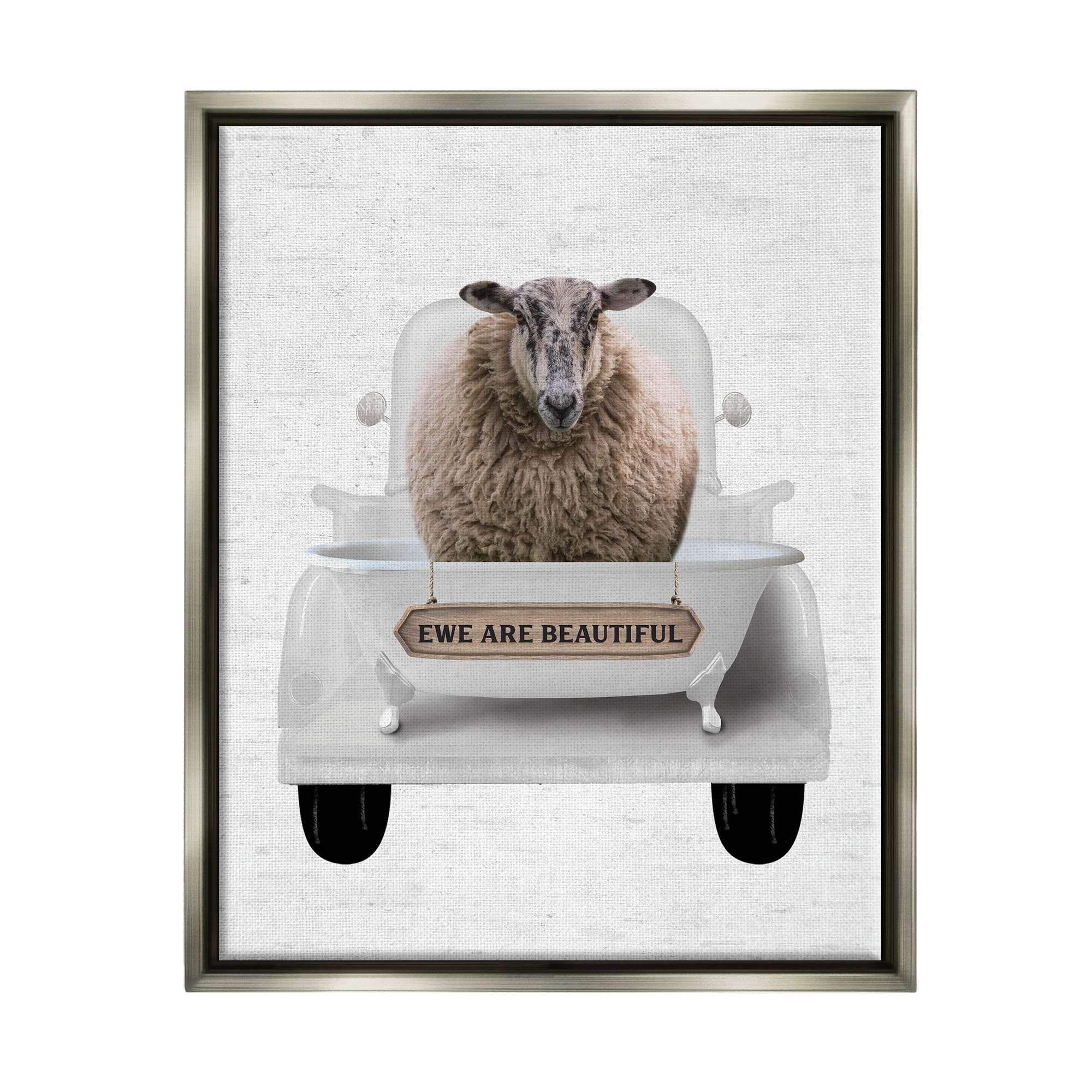 Stupell Industries Ewe Are Beautiful Phrase Animals & Insects Painting Gray Floater Framed Art Print Wall Art, 25 x 31