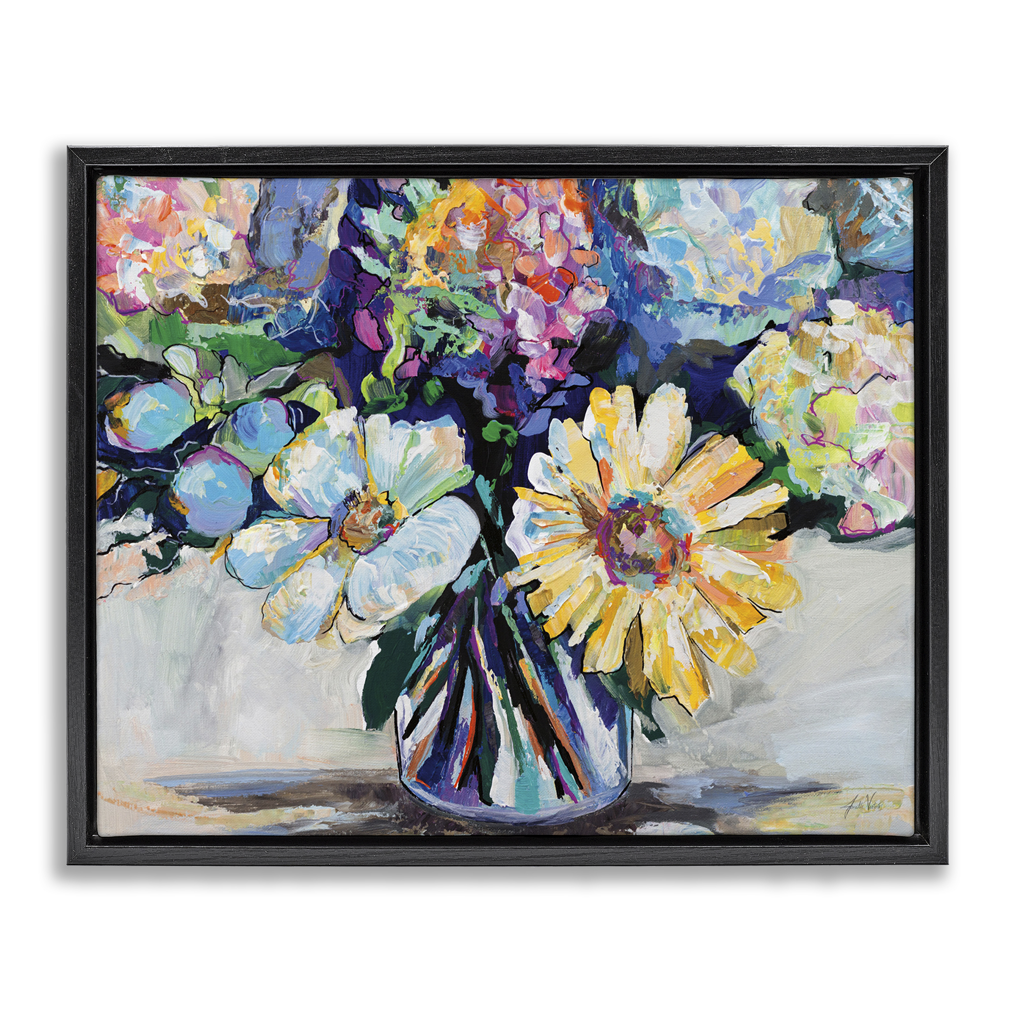 Stupell Industries Exciting Times Bouquet Botanical & Floral Painting Black Floater Framed Art Print Wall Art, 21 x 17